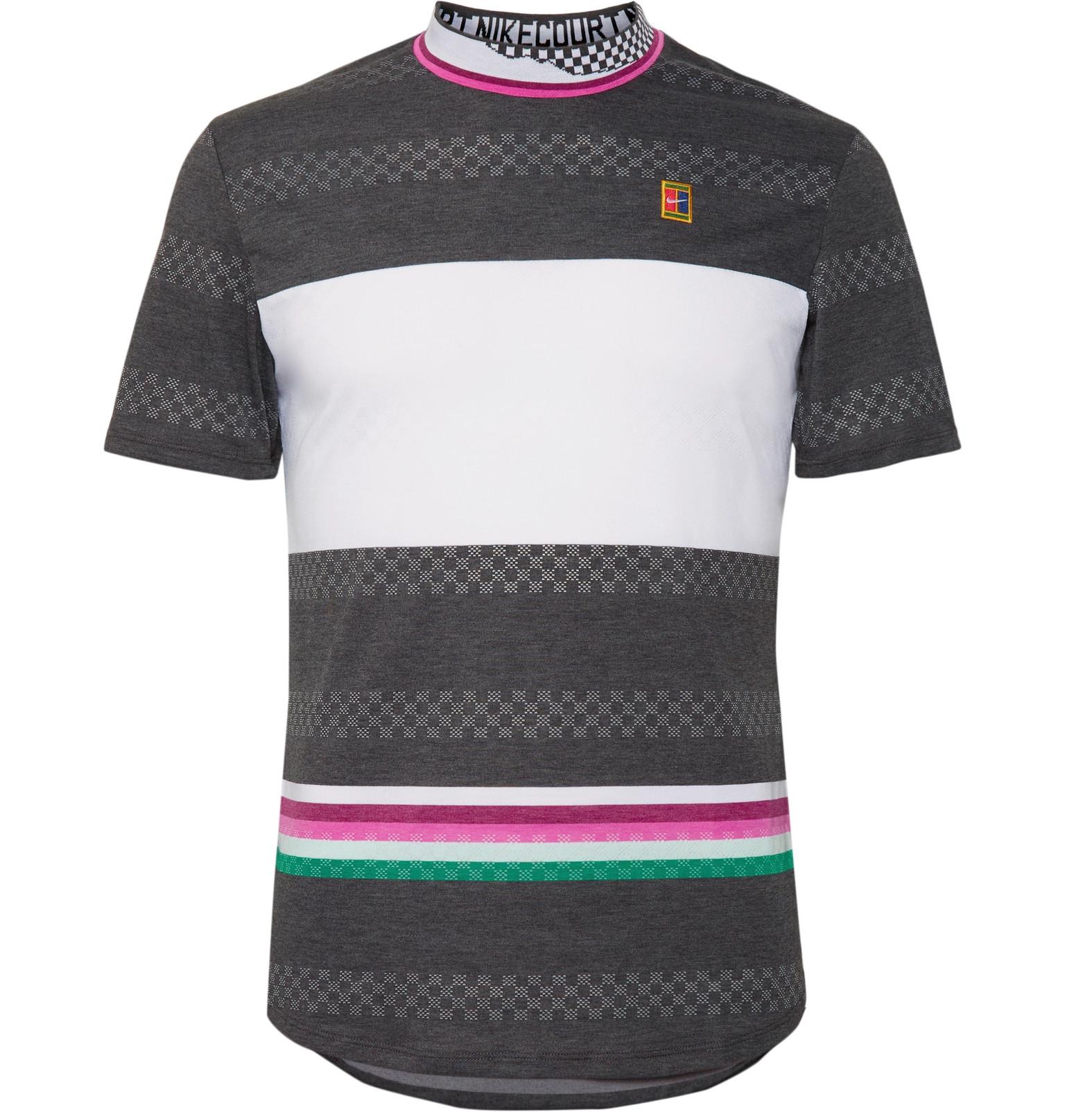 Nike Nikecourt Challenger Slim-fit Striped Dri-fit Tennis T-shirt in Gray  for Men | Lyst