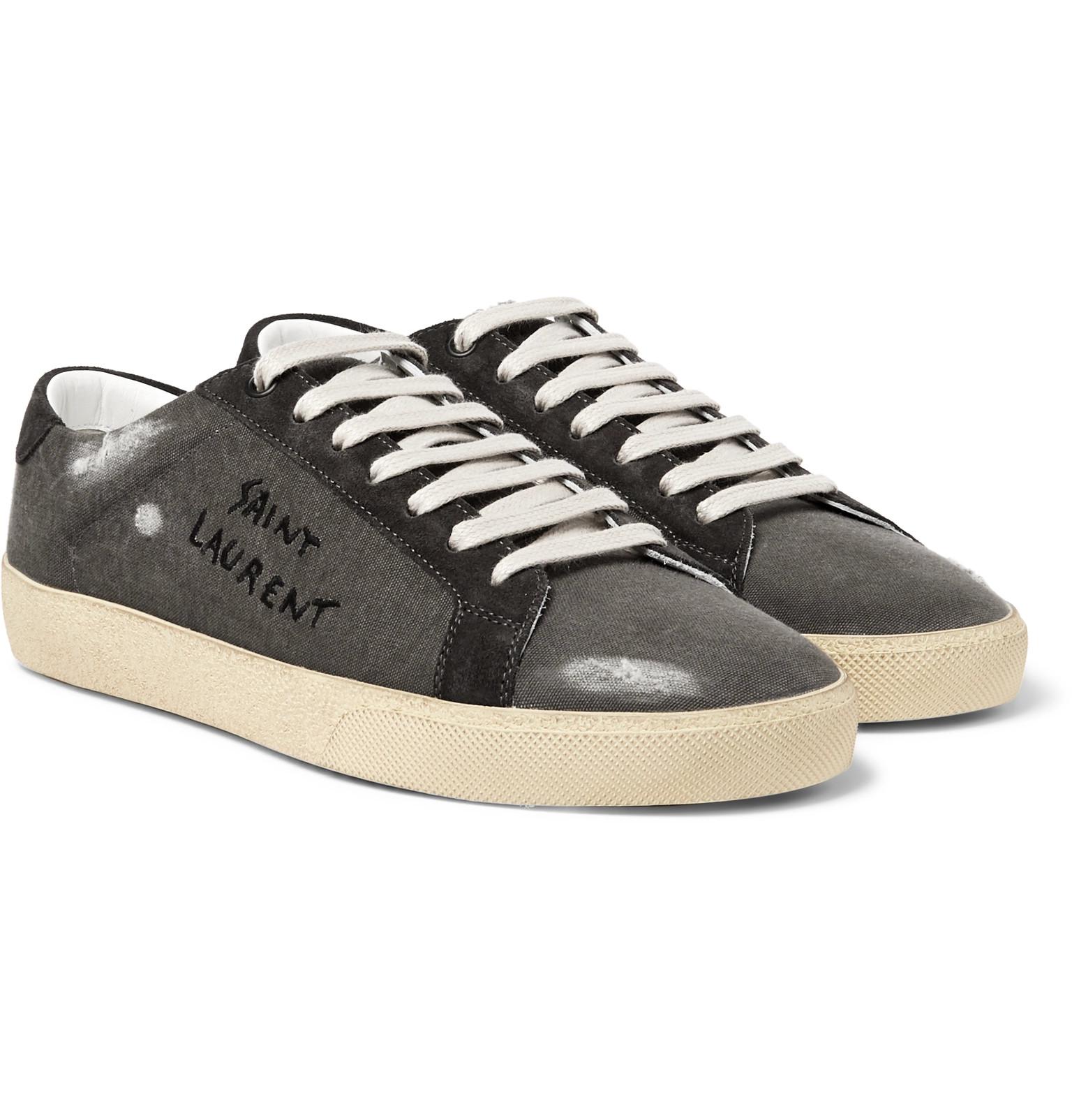 Saint Laurent Distressed Logo Canvas Sneakers in Gray for Men | Lyst