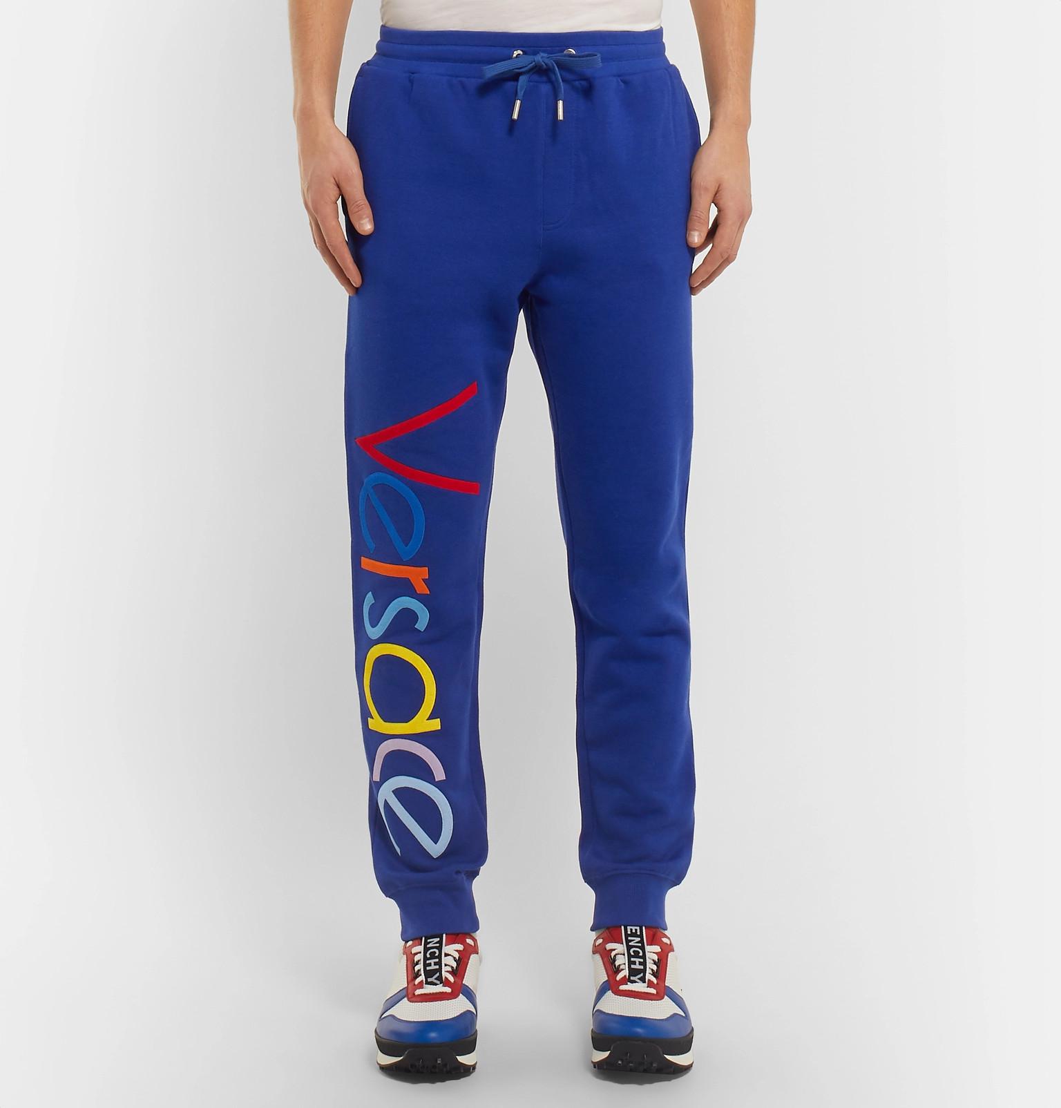 Versace Fleece Embroidered Logo Sweatpants in Indigo (Blue) for Men Lyst