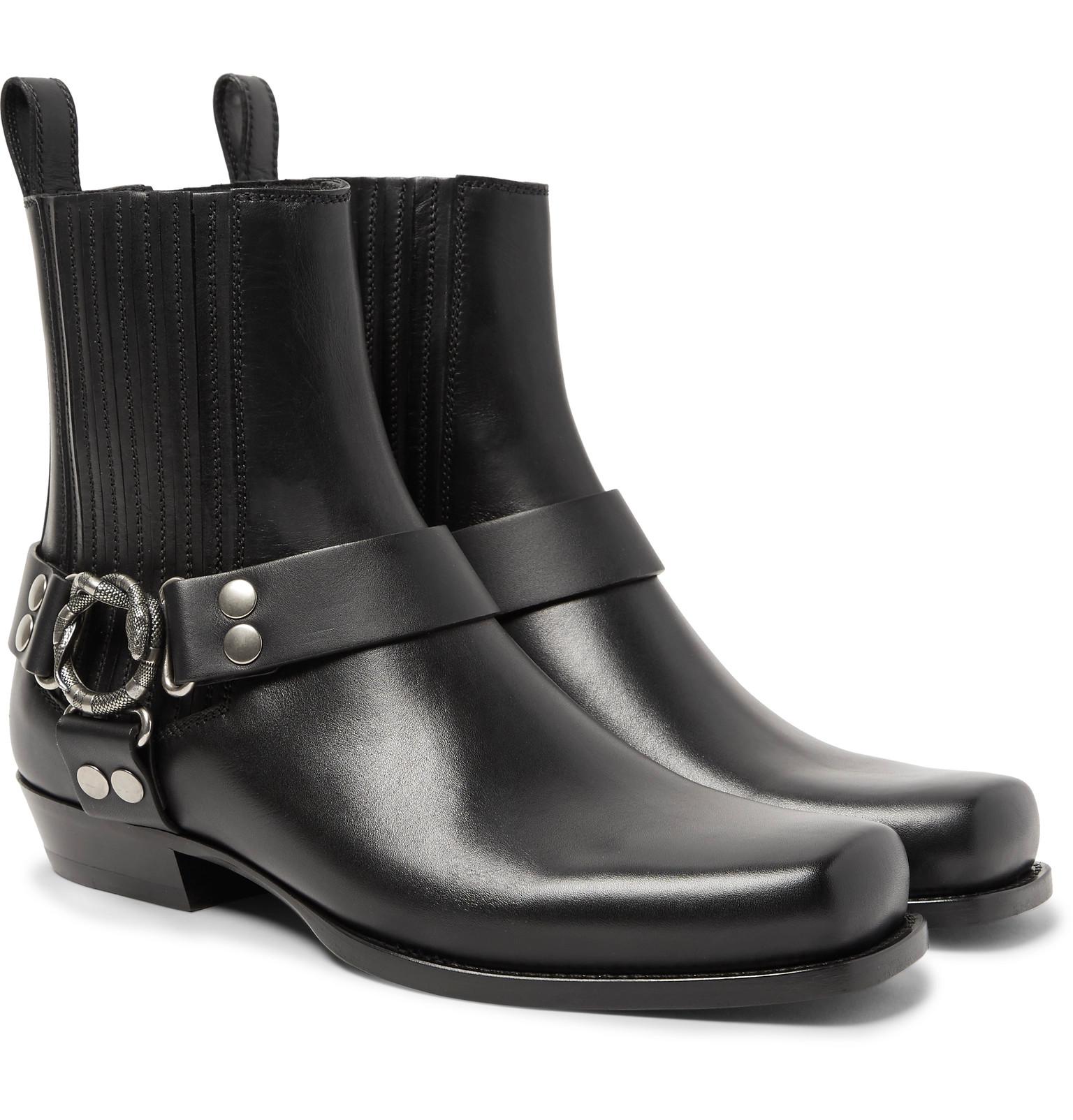Gucci Embellished Leather Harness Boots in Black for Men - Lyst
