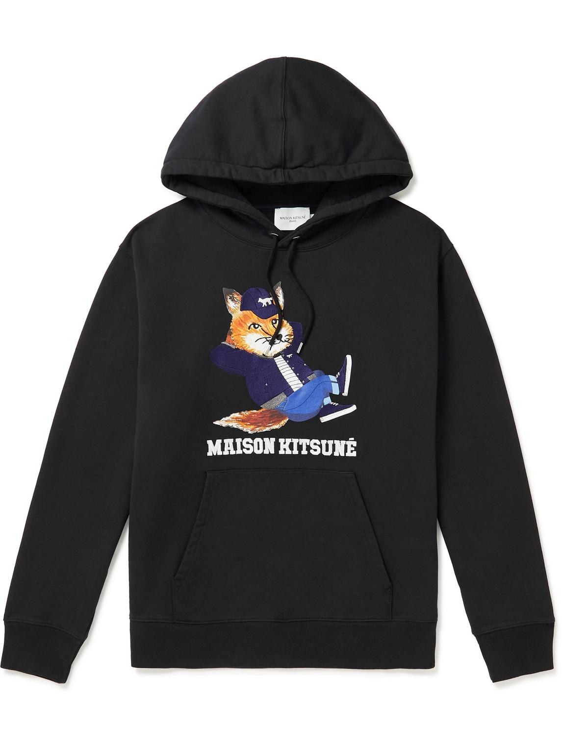 Maison Kitsuné Logo-appliquéd Cotton-jersey Sweatshirt in Black for Men Mens Clothing Activewear gym and workout clothes Sweatshirts 