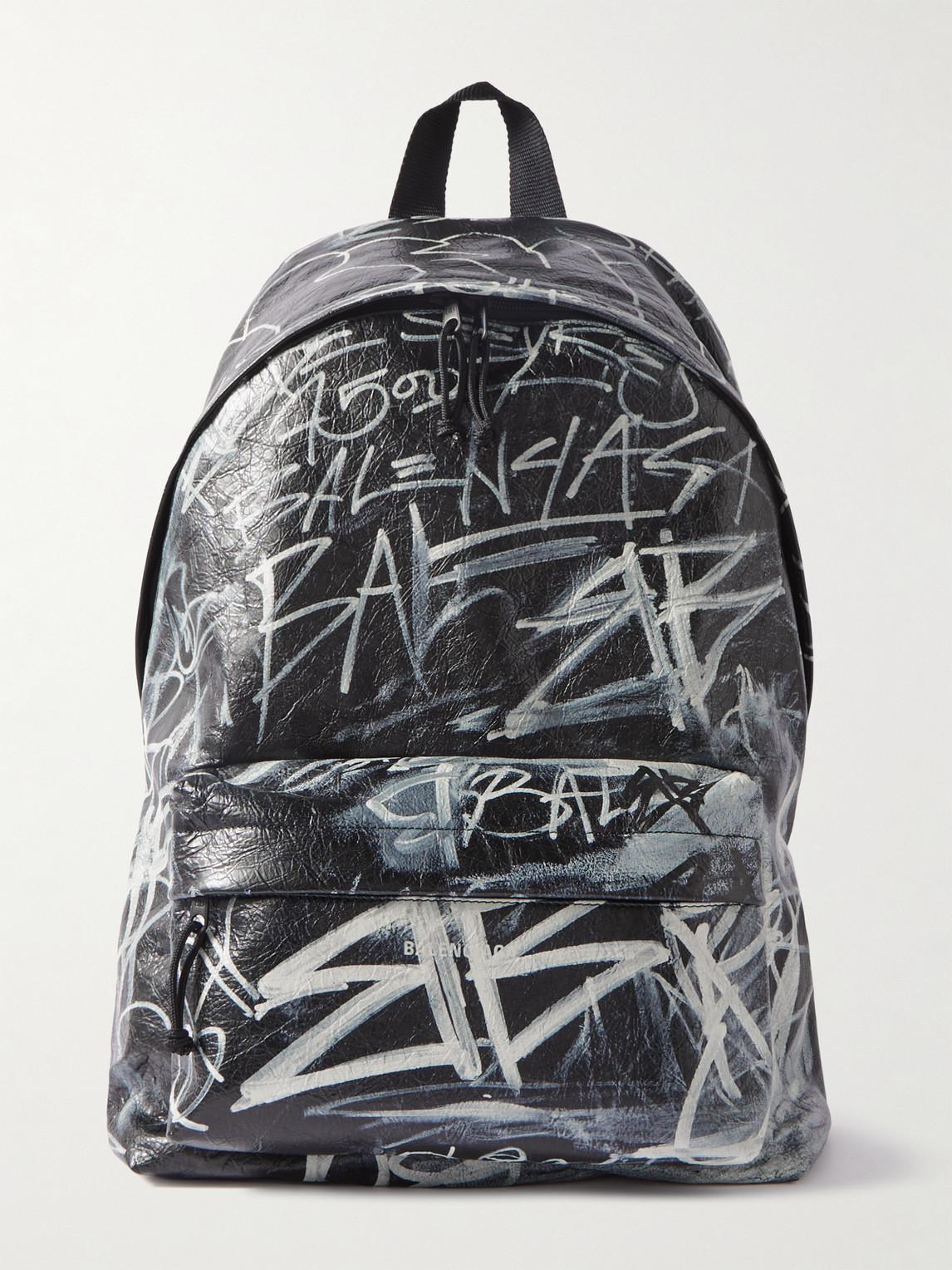 Balenciaga Explorer Graffiti-print Textured-leather Backpack in Grey ...