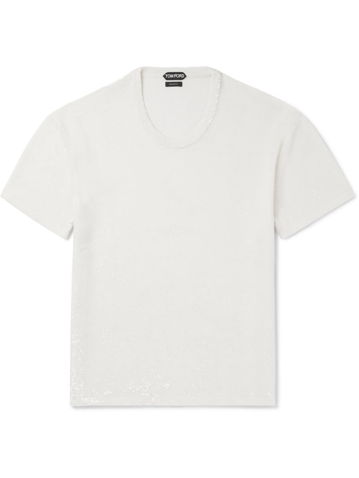 Tom Ford Sequinned Silk T-shirt in White for Men | Lyst