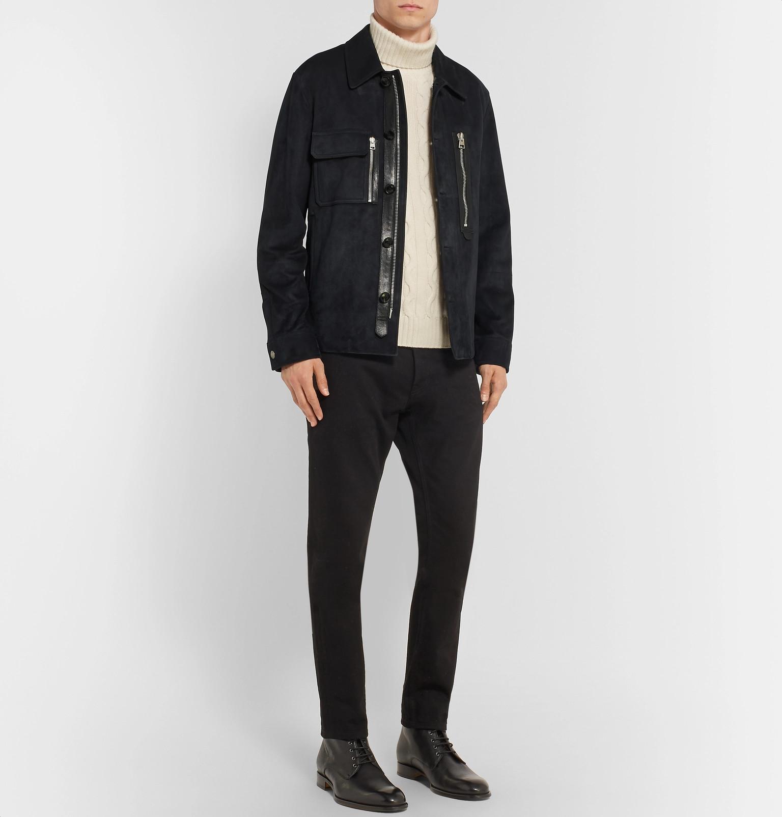 Tom Ford Leather-trimmed Suede Jacket in Navy (Blue) for Men - Lyst