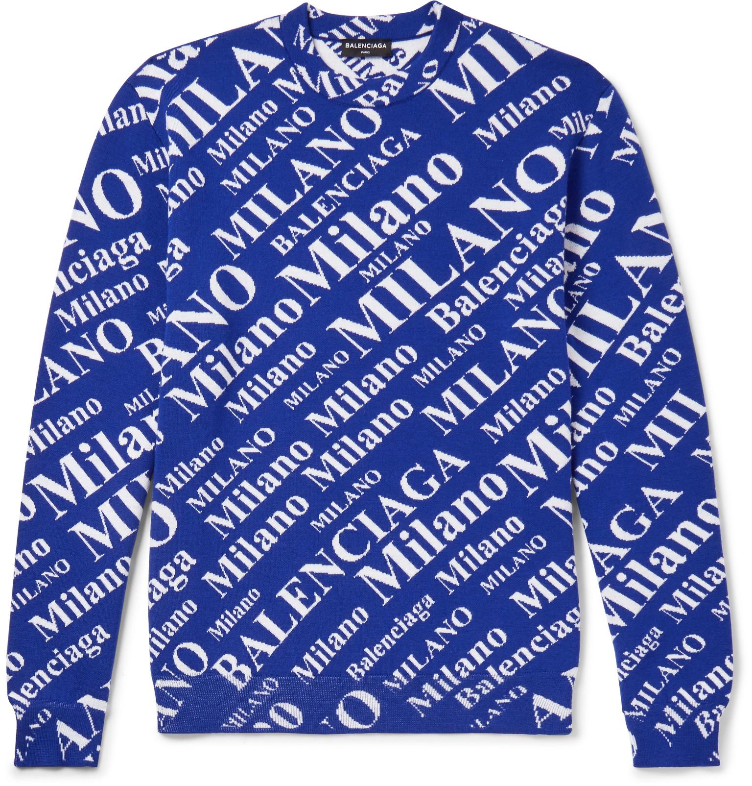 Balenciaga Oversized Jacquard-knit Virgin Wool-blend Sweater in Blue