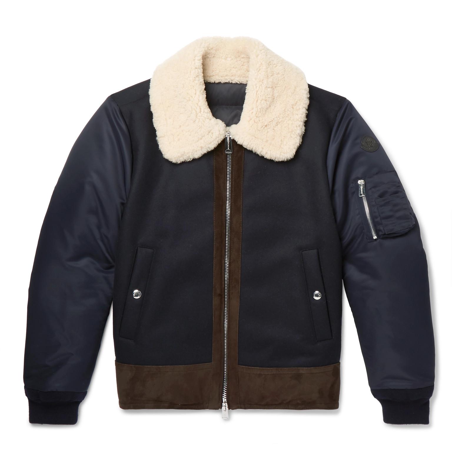 Moncler Plovan Shearling And Suede-trimmed Wool-blend And Shell Bomber ...