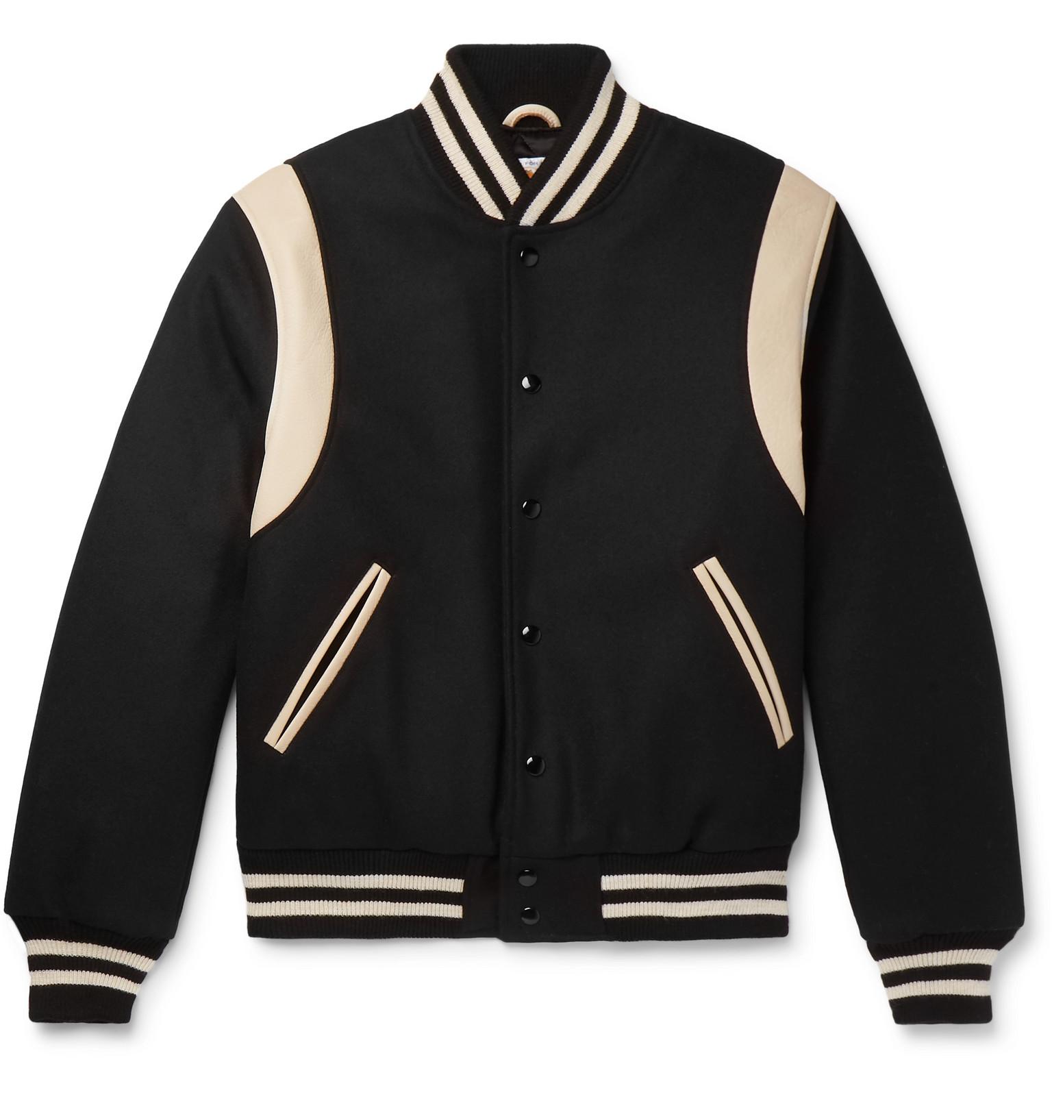 Golden Bear The Hayes Leather-panelled Wool-blend Bomber Jacket in Black  for Men | Lyst