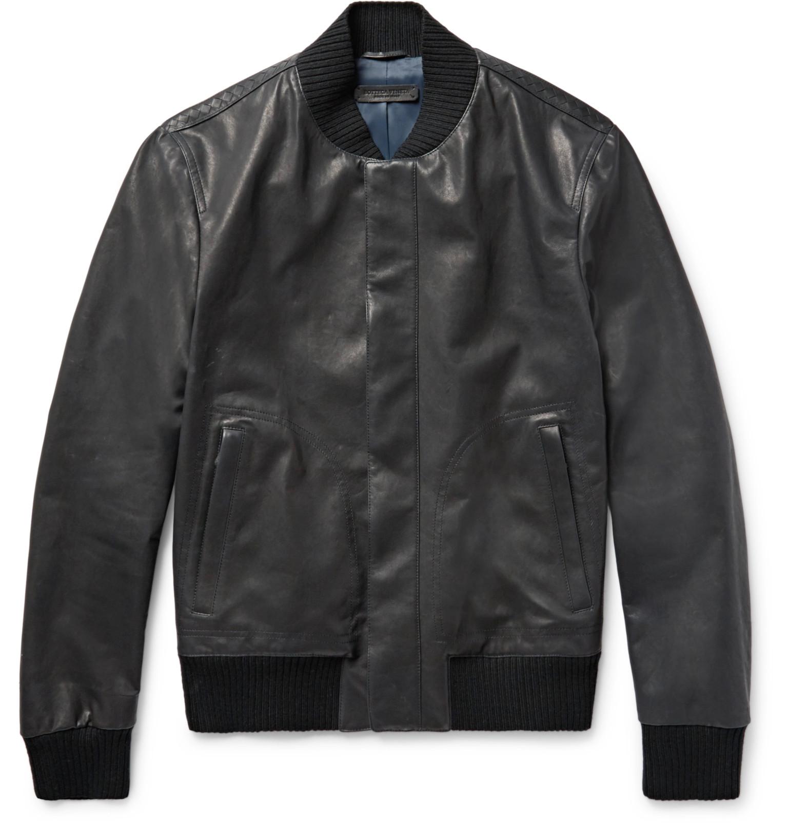 Bottega Veneta Slim-fit Intrecciato-trimmed Leather Bomber Jacket in ...