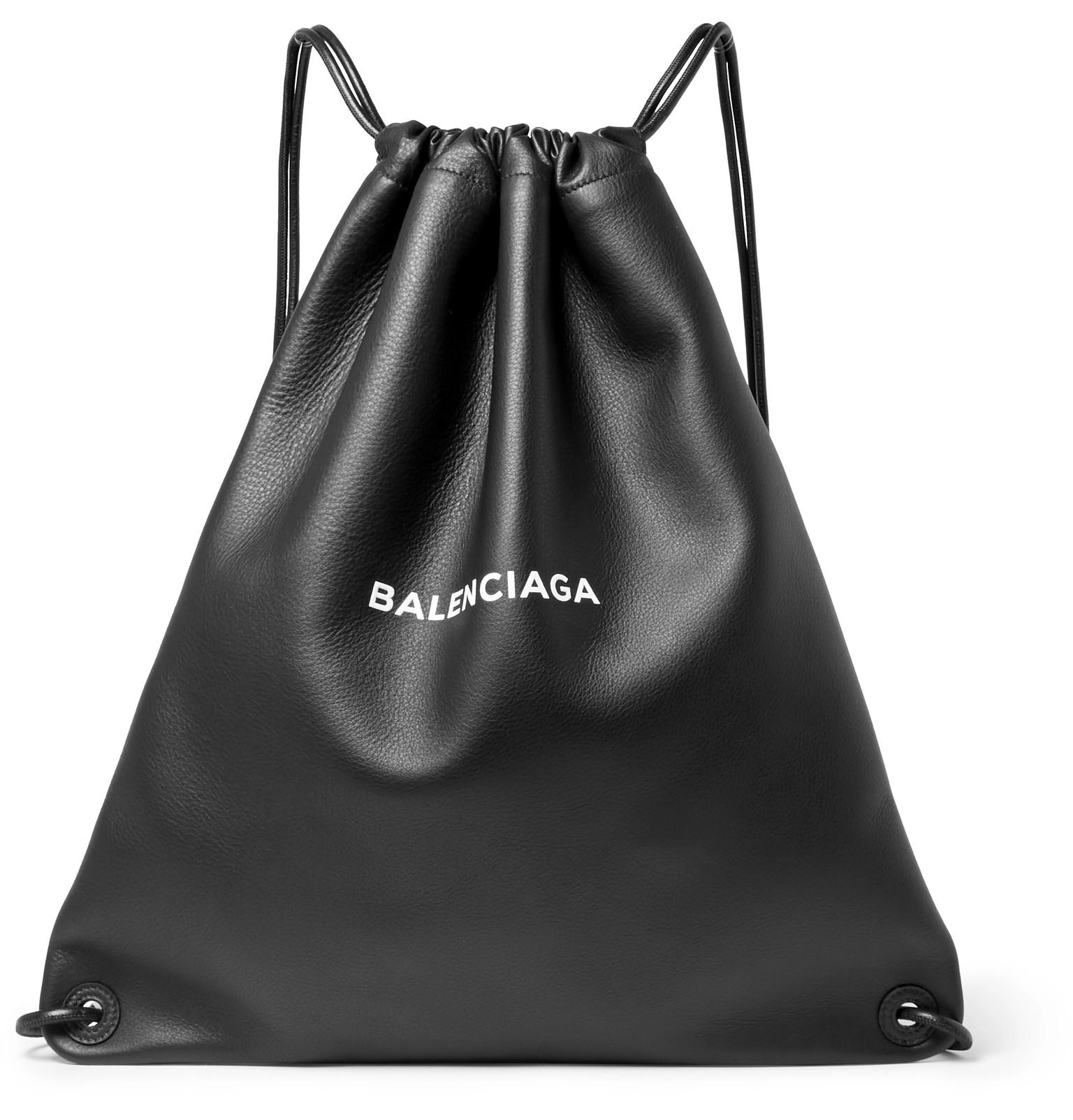 Balenciaga Everyday Printed Leather Drawstring Backpack in Black for Men