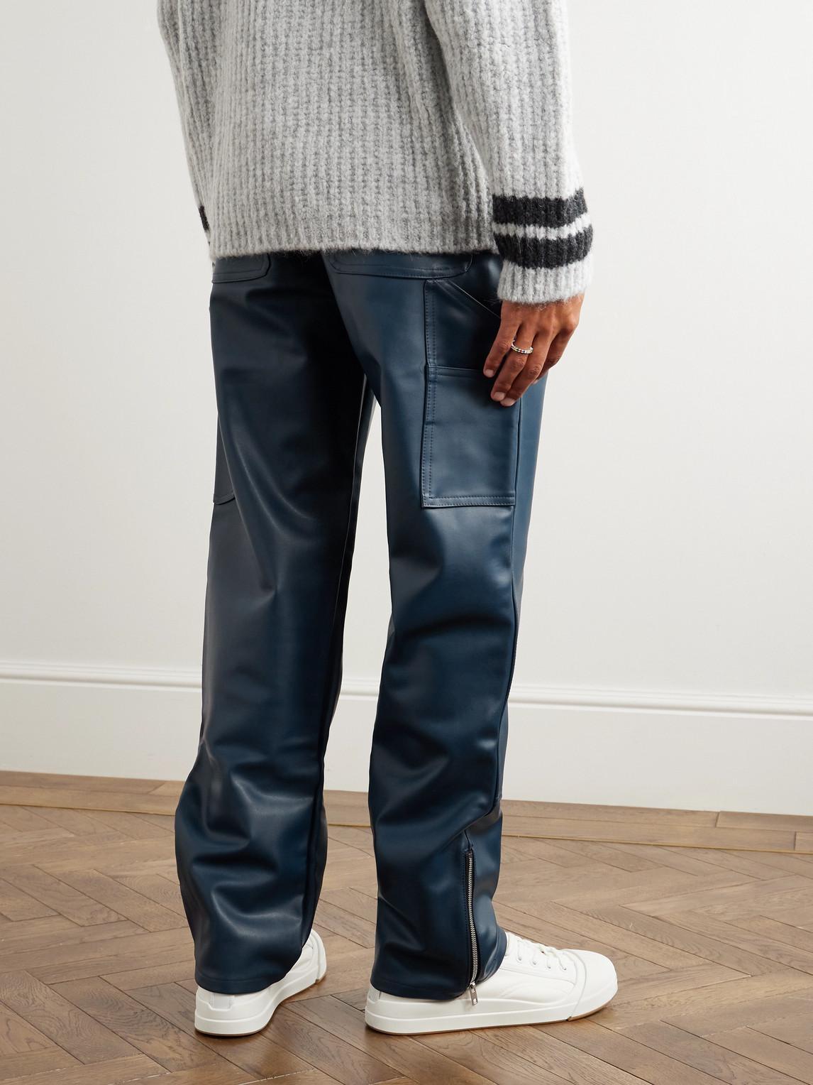 Straight-leg Zip-detailed Grape Leather Trousers