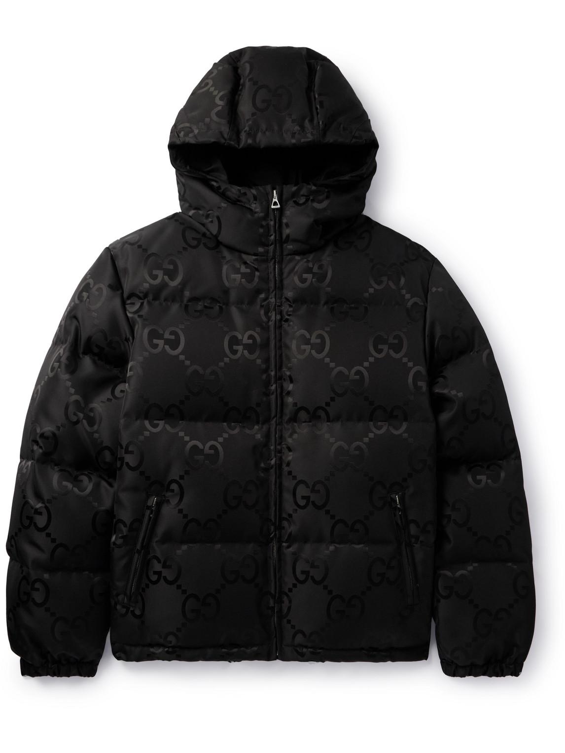 Gucci Quilted Logo Jacquard Shell Hooded Down Jacket in Black for Men Lyst