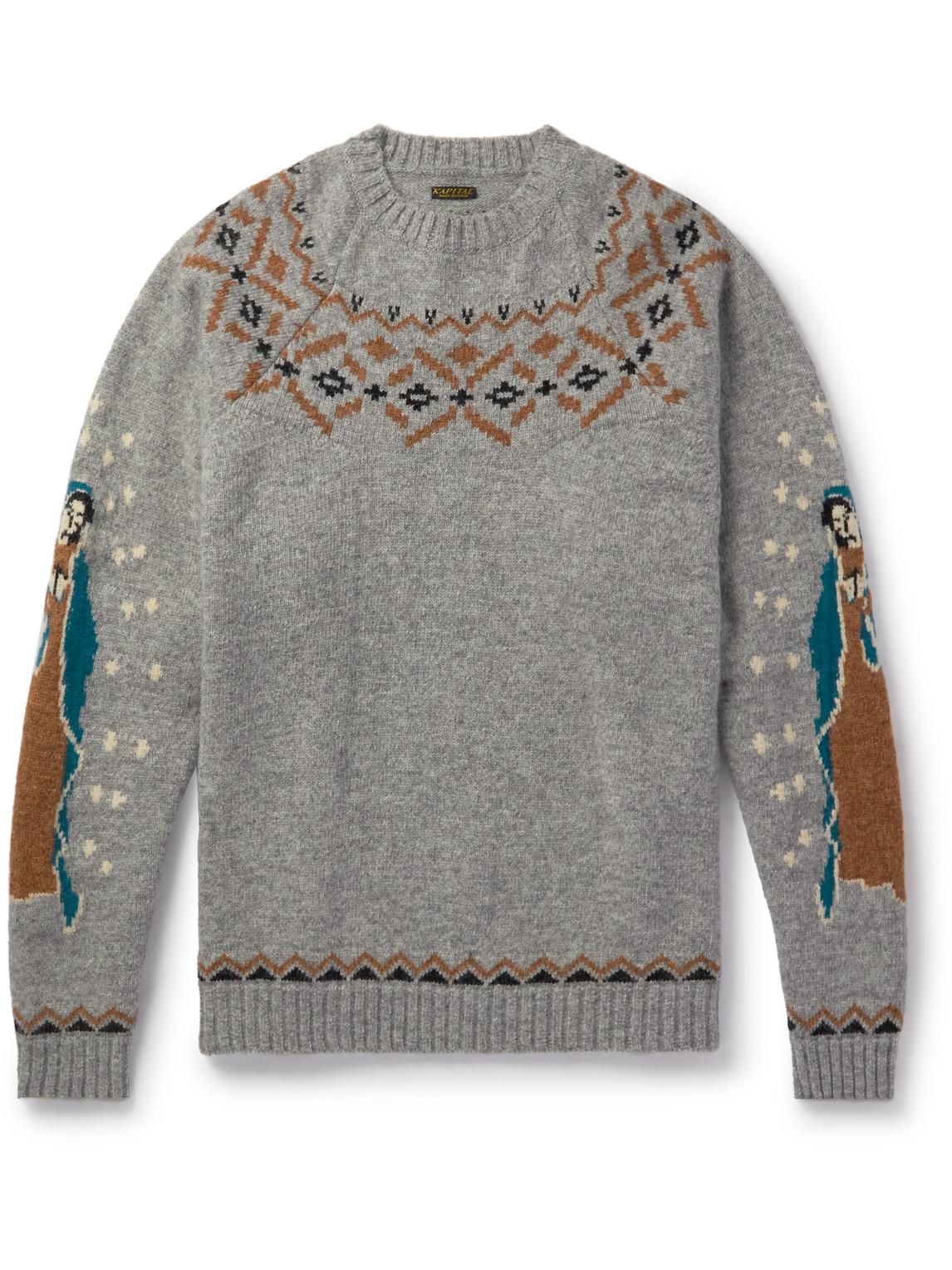 Kapital Intarsia Wool Sweater in Gray for Men | Lyst