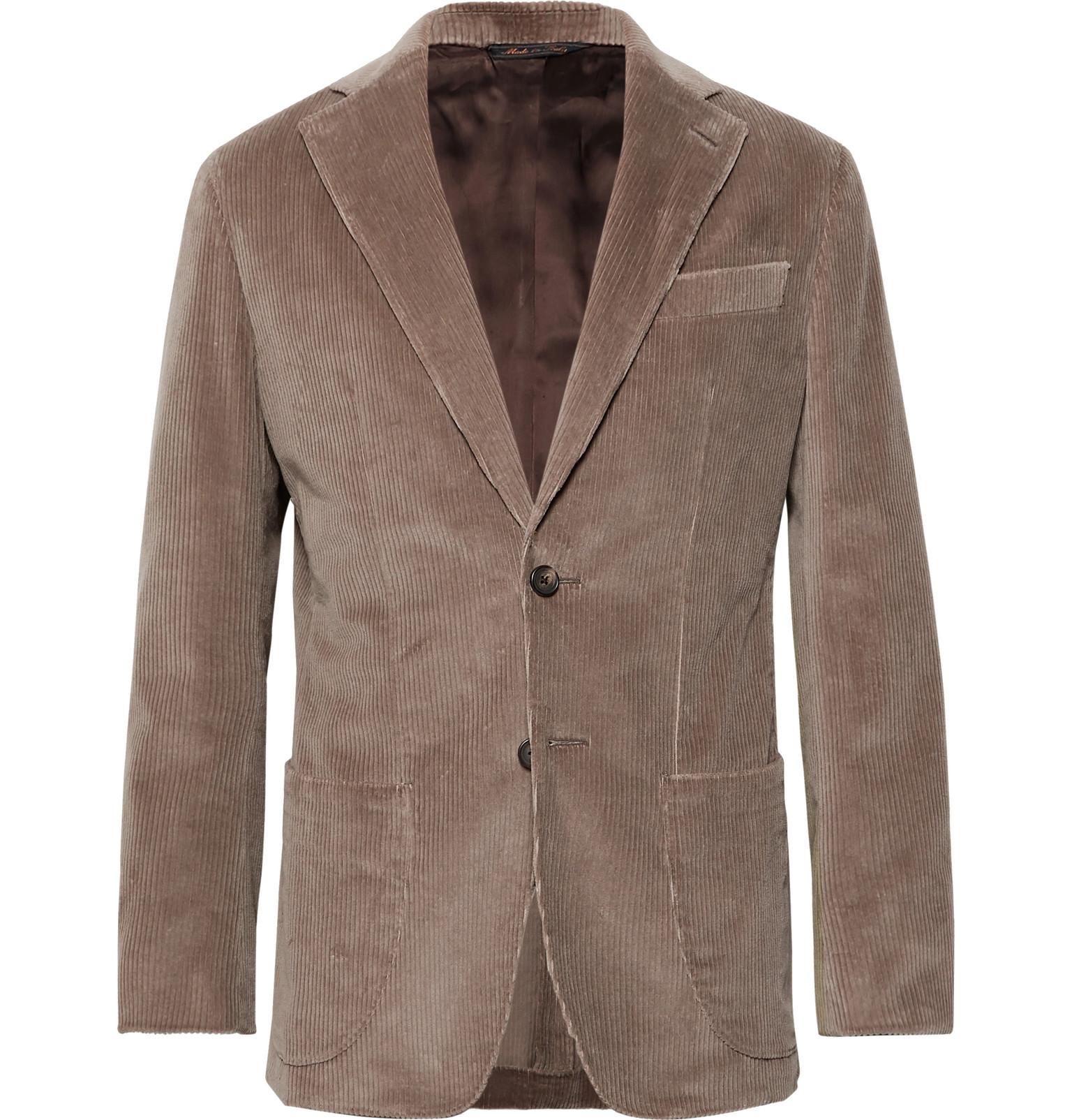 Thom Sweeney Taupe Slim-fit Unstructured Cotton-corduroy Suit Jacket in ...