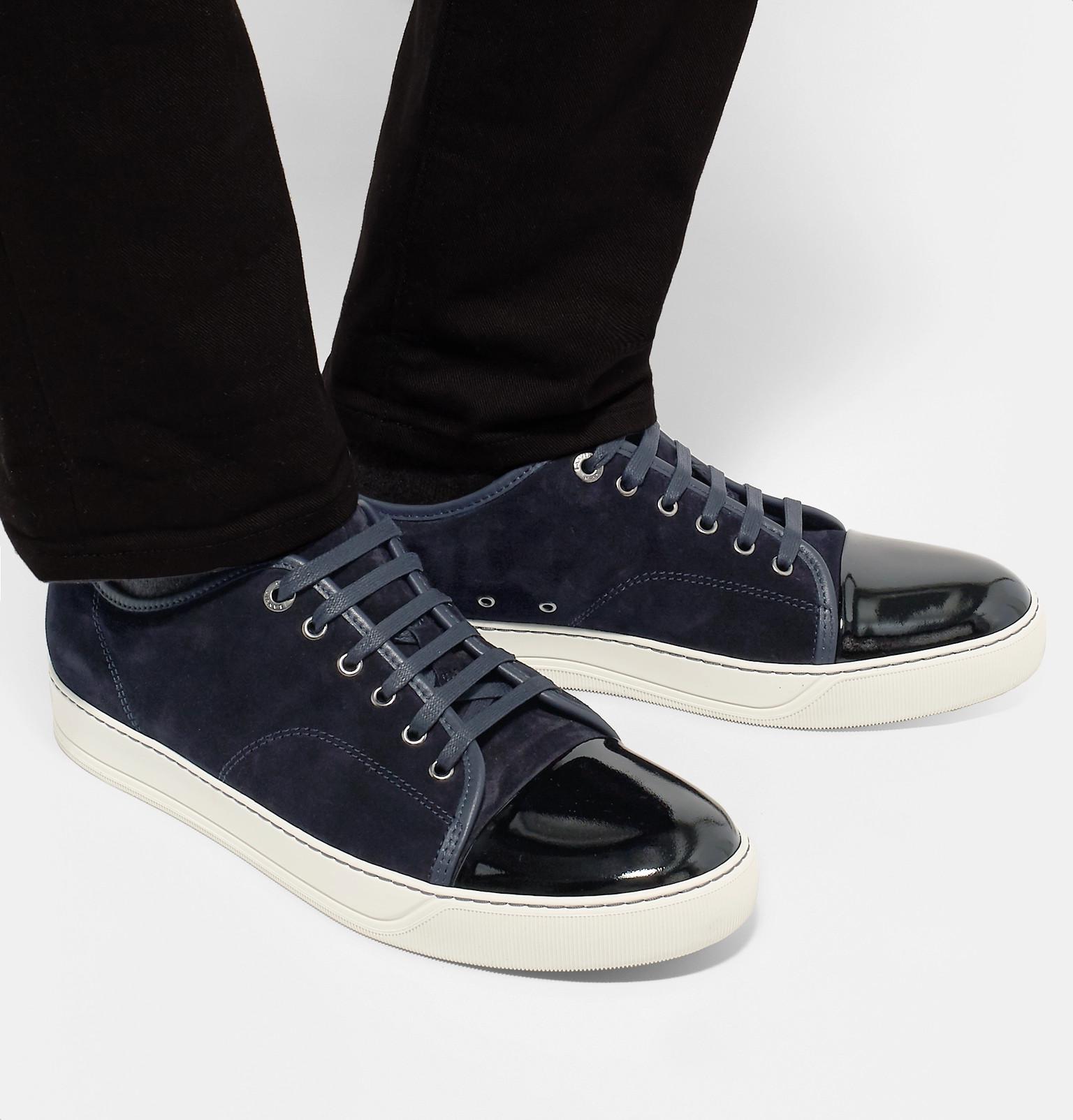Lanvin Cap-toe Suede And Patent-leather Sneakers in Midnight Blue (Blue)  for Men - Lyst