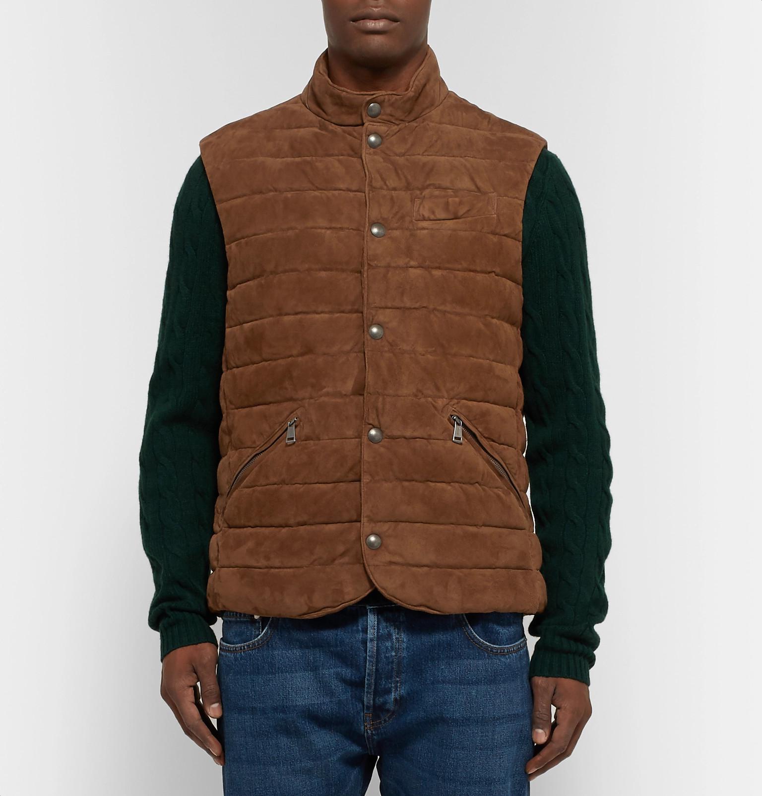 Polo Ralph Lauren Slimfit Quilted Suede Gilet in Brown for Men Lyst