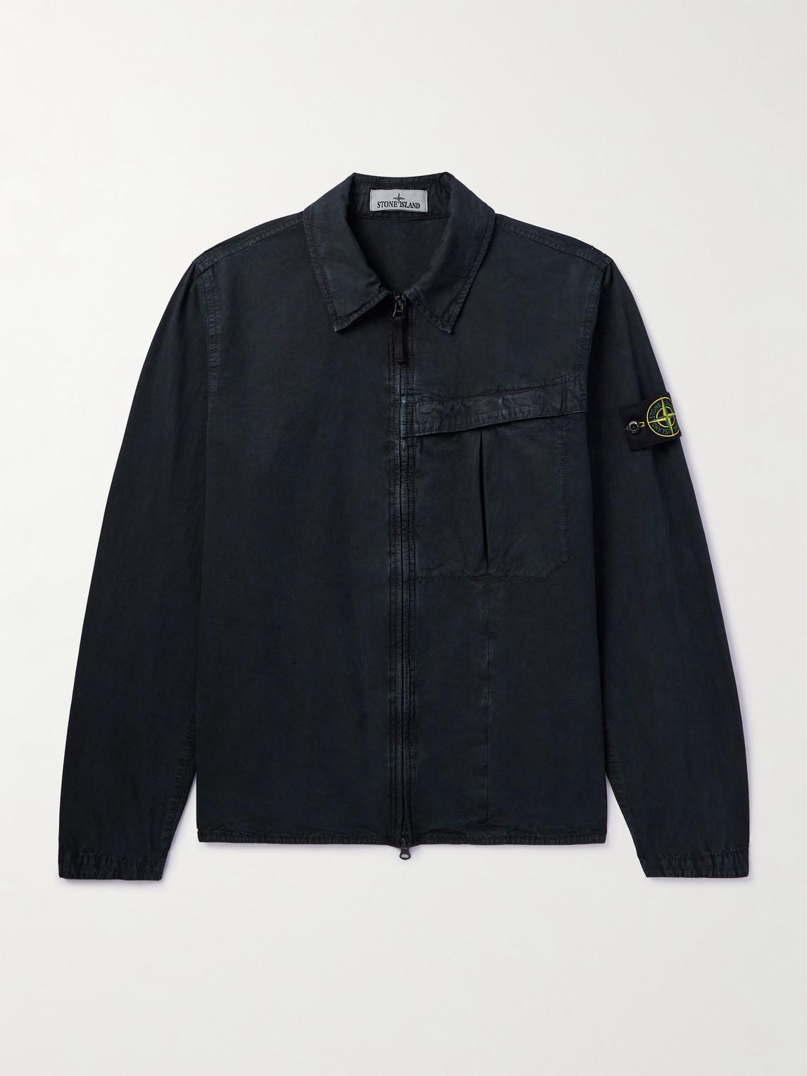 Stone Island Logo Appliqued Washed Cotton Canvas Overshirt in Blue for Men Lyst UK