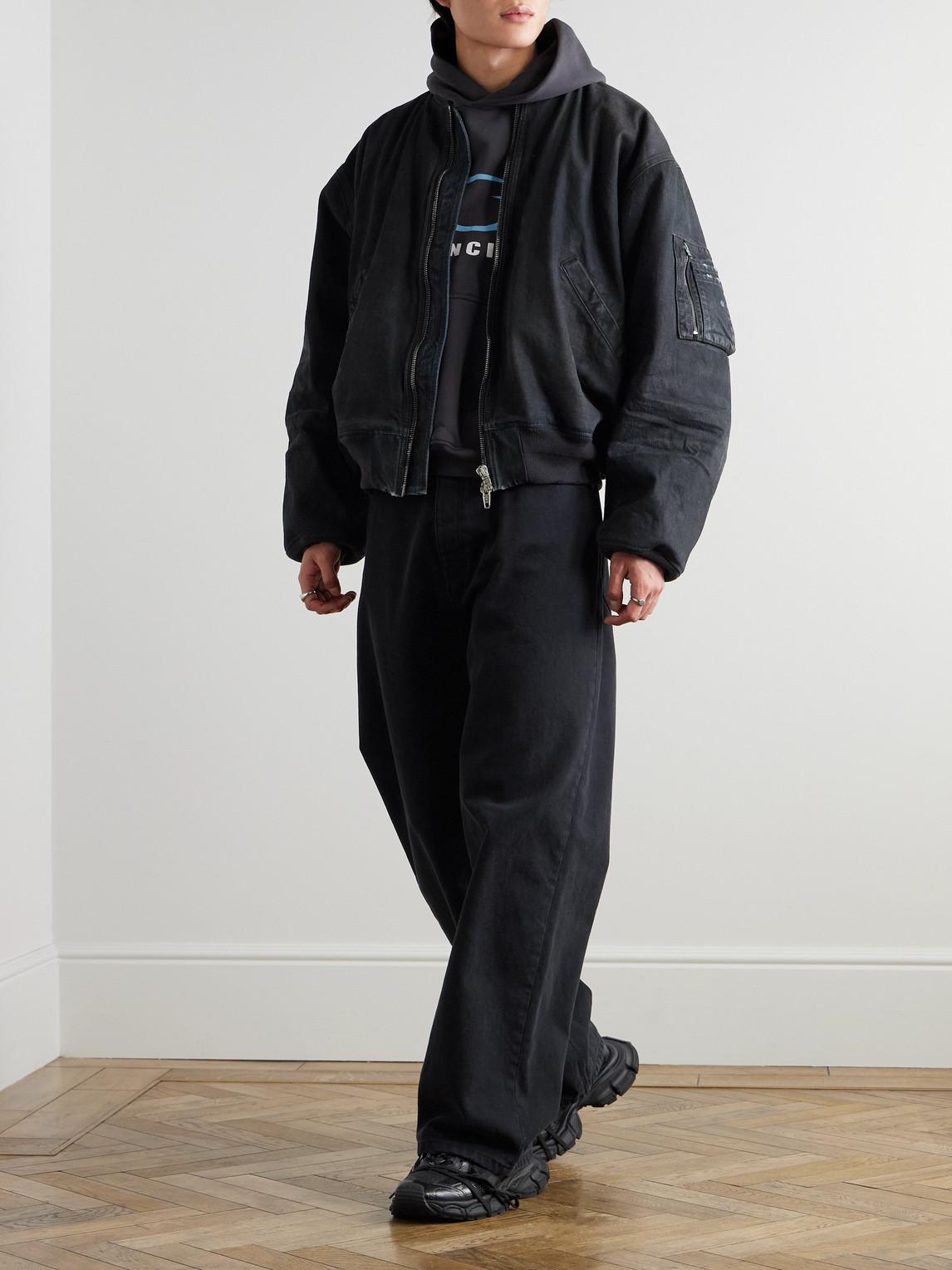Balenciaga Distressed Padded Denim Bomber Jacket in Black for Men