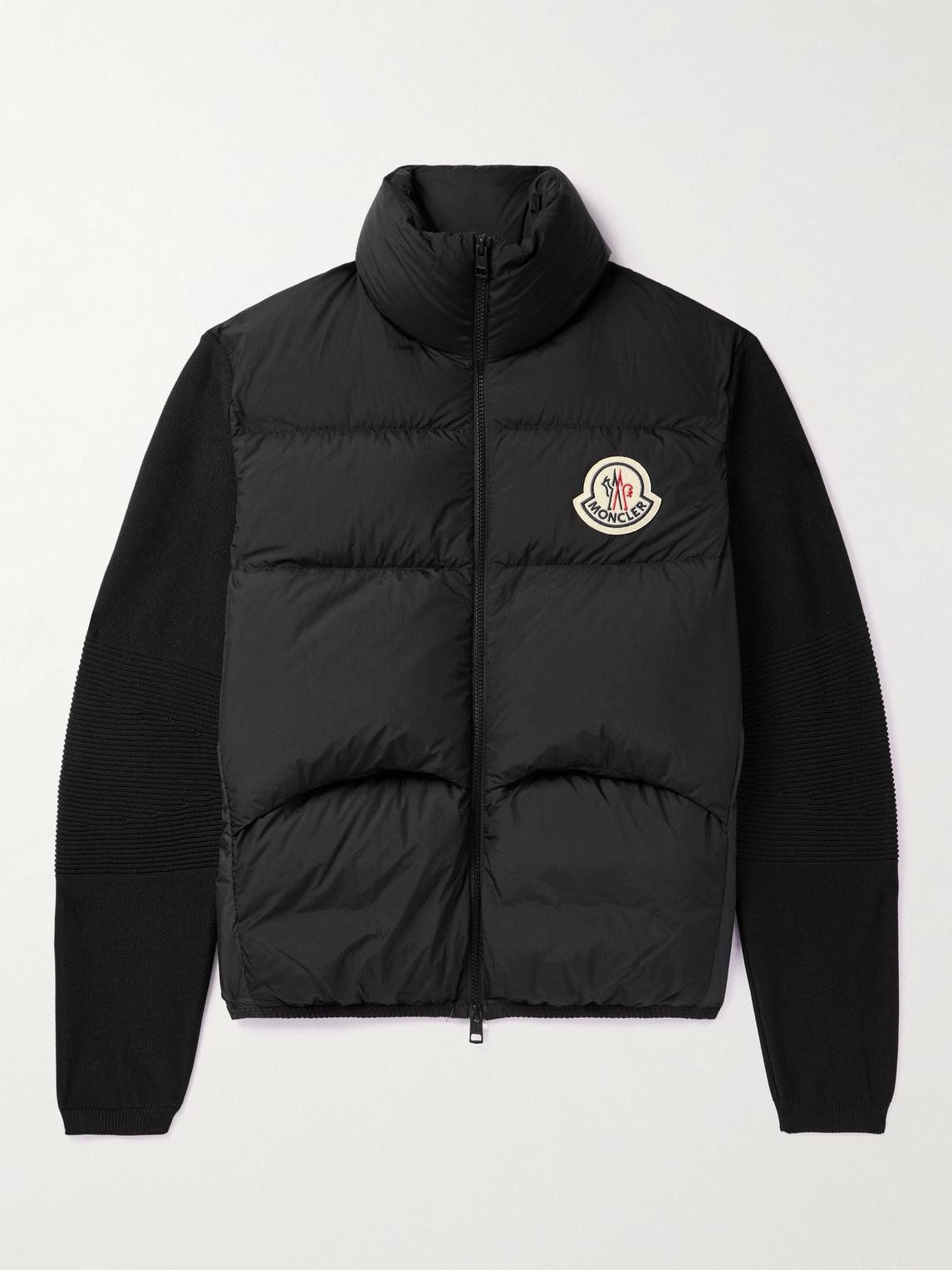 Moncler Slim fit Logo appliqued Ribbed knit And Quilted Shell Down Zip up Cardigan in Black for Men Lyst UK