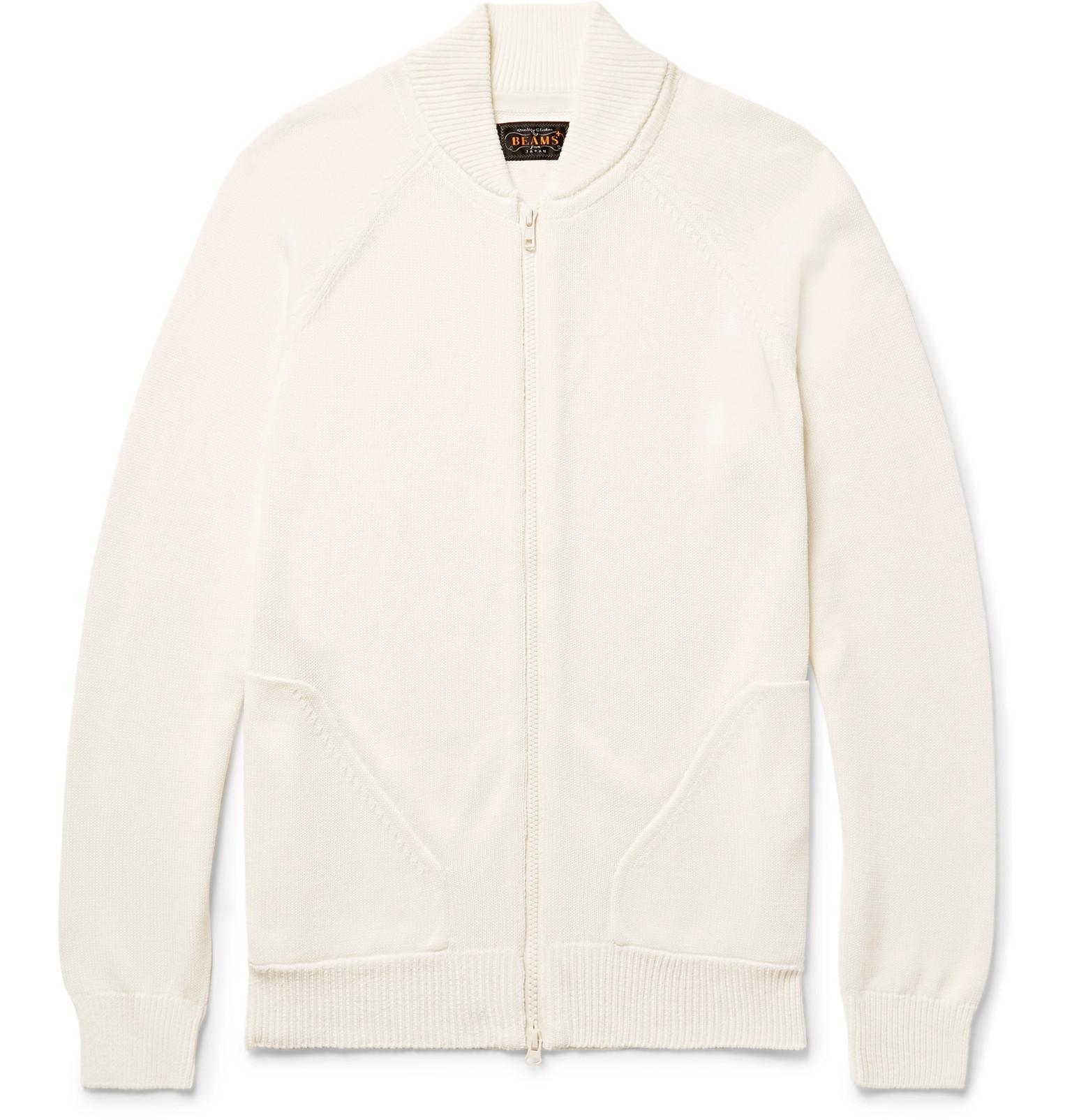 Beams Plus Cotton Zip-up Cardigan in White for Men - Lyst
