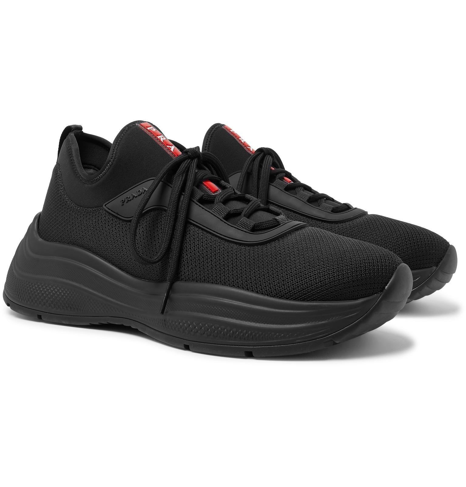 Prada Leather America's Cup Rubber-trimmed Mesh Sneakers in Black for ...