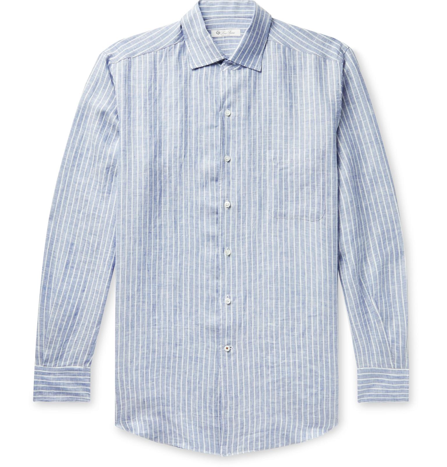 Loro Piana Striped Linen Shirt in Blue for Men - Lyst
