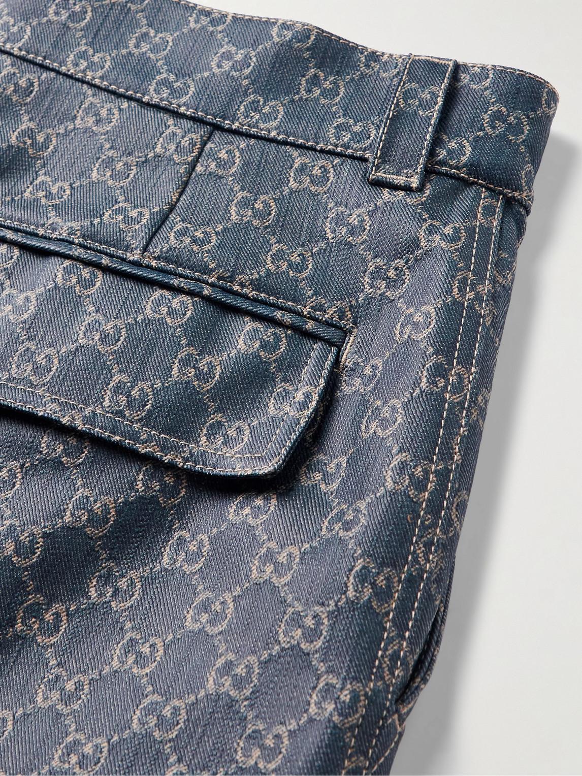 Gucci Straight-leg Logo-jacquard Coated Cargo Jeans in Blue for