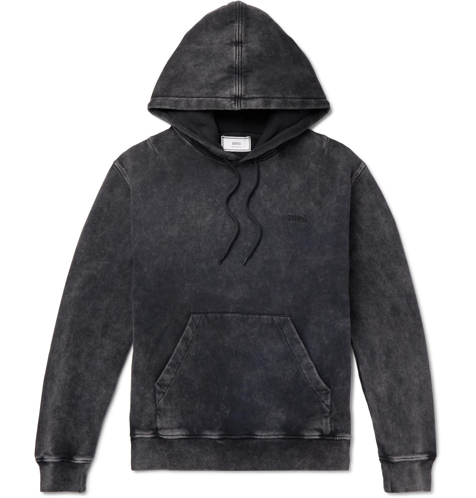 AMI Acid-wash Fleeceback Cotton-jersey Hoodie in Black for Men - Lyst