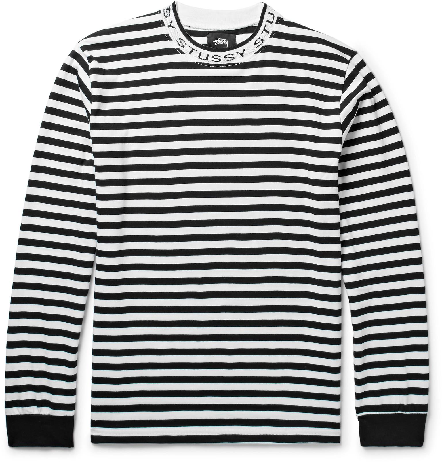 Stussy Striped Cotton-jersey T-shirt in Black for Men | Lyst