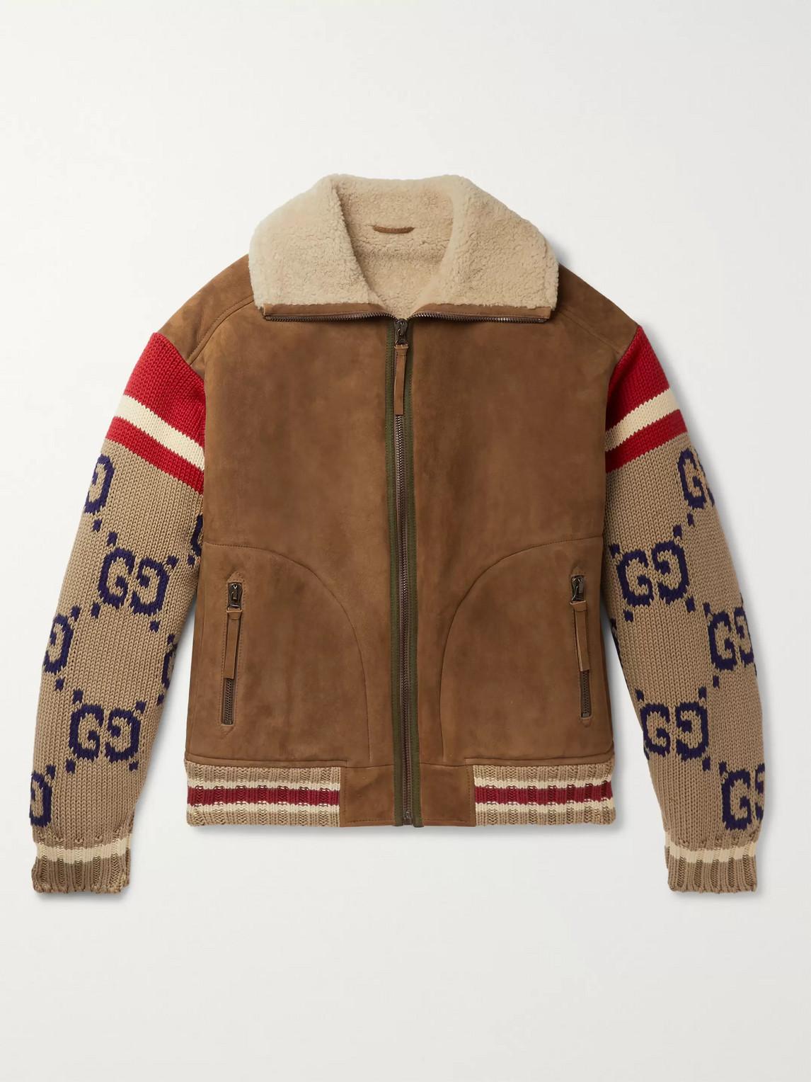 Gucci Knitted Sleeve Shearling Suede Jacket in Brown for Men | Lyst Canada