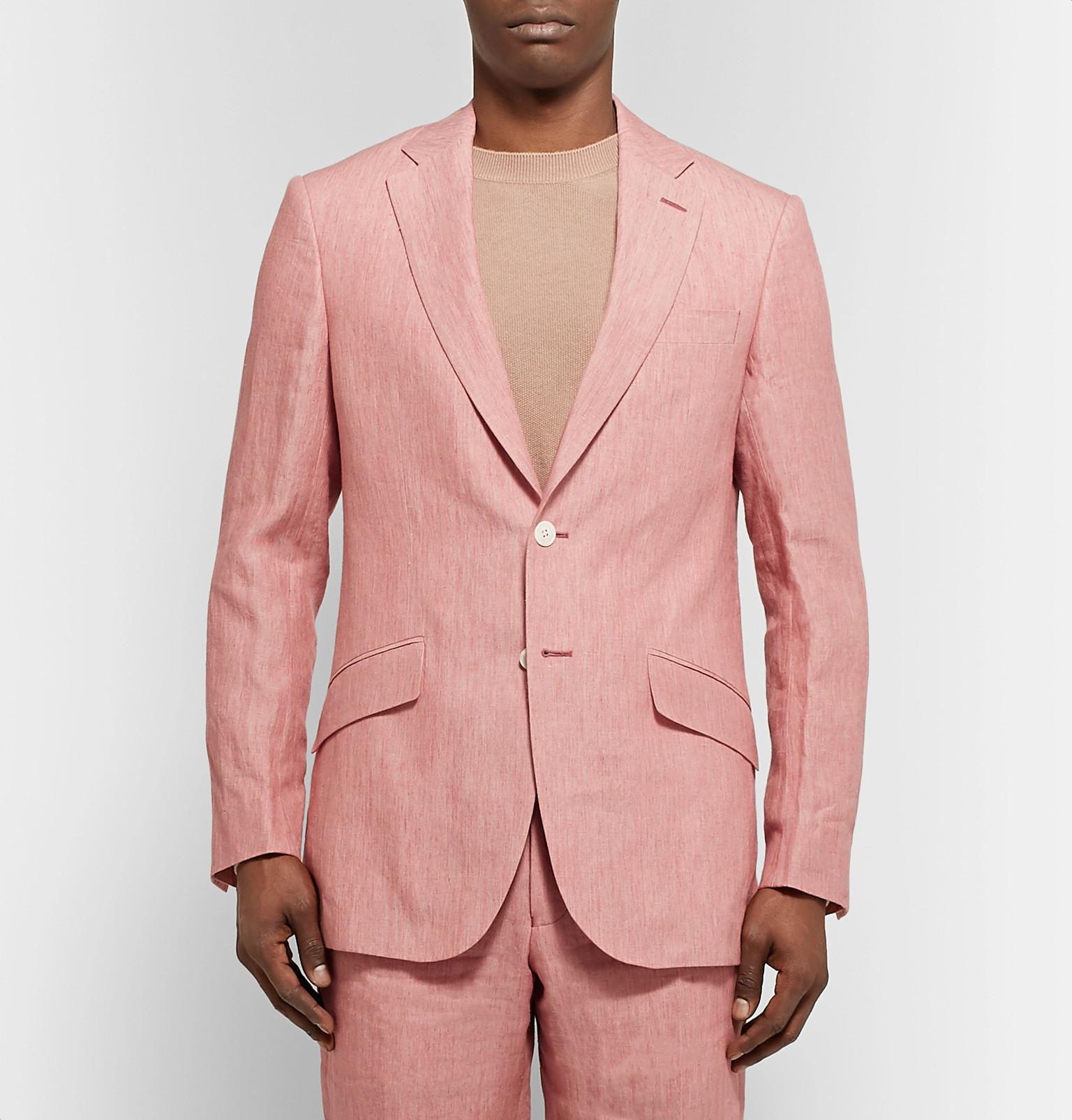 Richard James Coral Seishen Slim-fit Linen Suit Jacket in Pink for Men ...