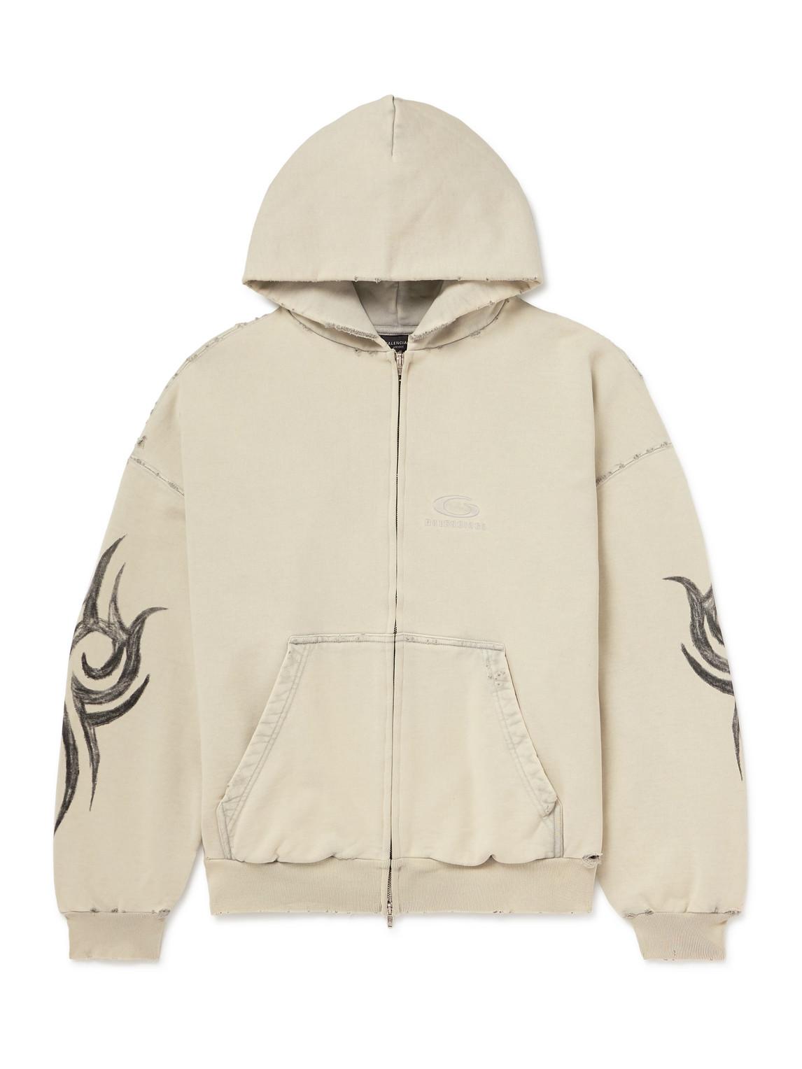 Balenciaga Distressed Logo-Embroidered Printed Cotton-Jersey