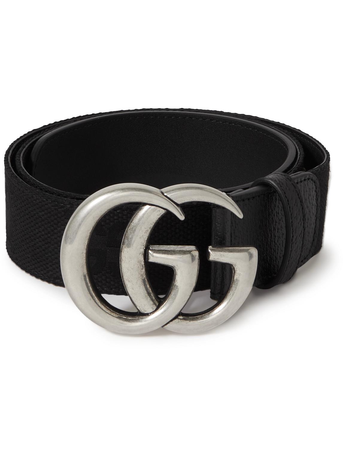 Gucci 4cm Leather-trimmed Logo-jacquard Belt in Black for Men | Lyst