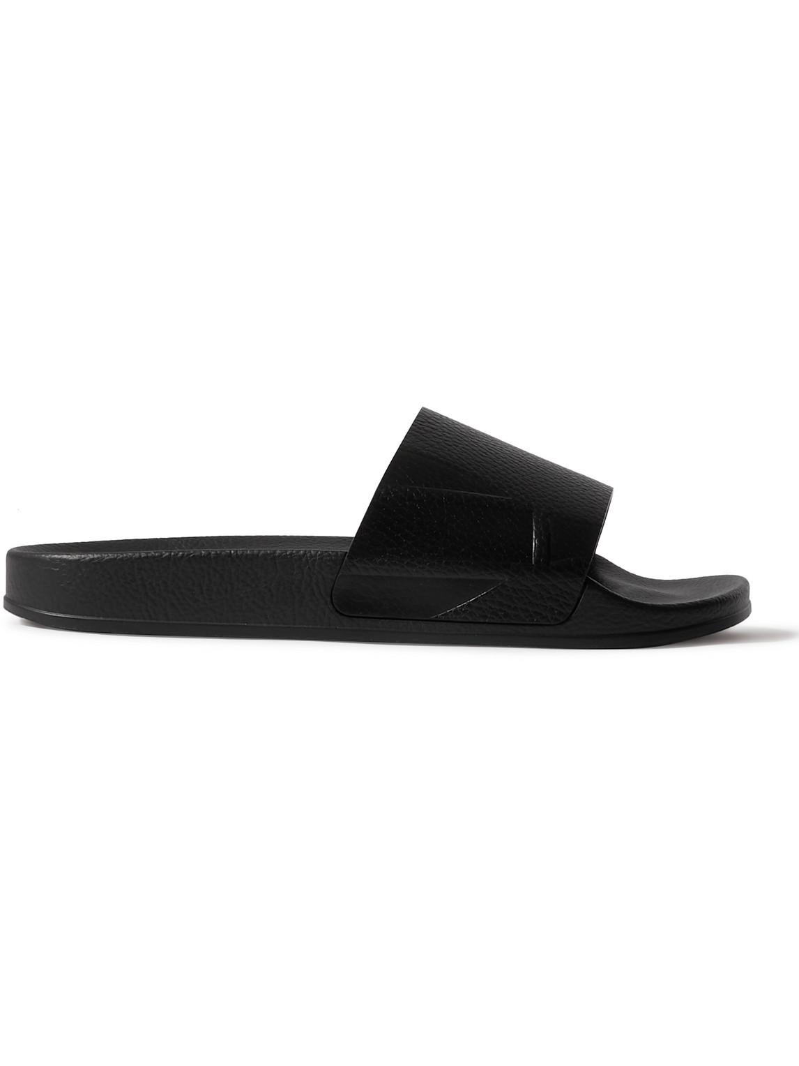 leather black slides