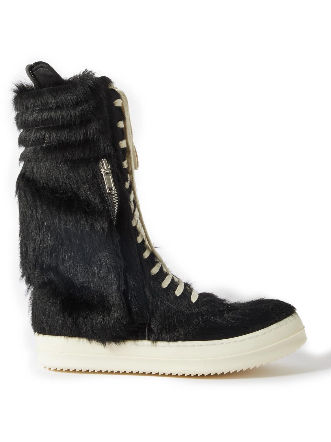 Rick Owens Cargo Basket Faux Fur And Leather High-top Sneakers in Black ...