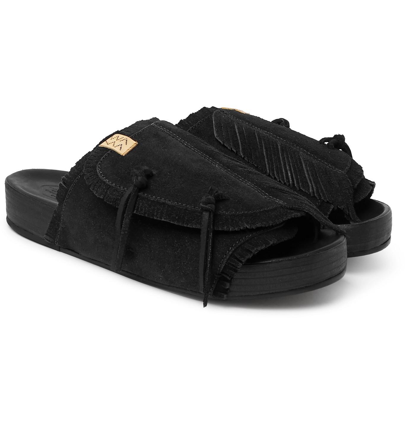 Visvim Christo Shaman-folk Fringed Suede Sandals in Black for Men 