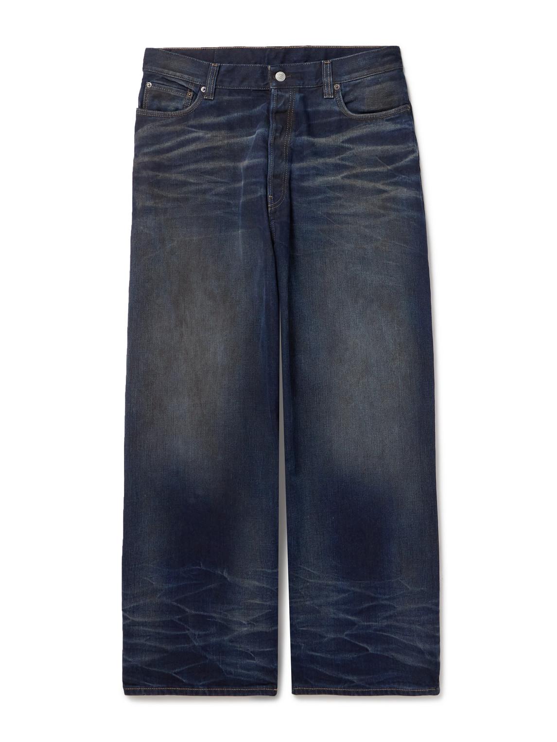 Acne Studios 2023M Wide-Leg Leather-Trimmed Jeans in Blue Acne Studios 2023M Wide-Leg Leather-Trimmed Jeans in Blue
