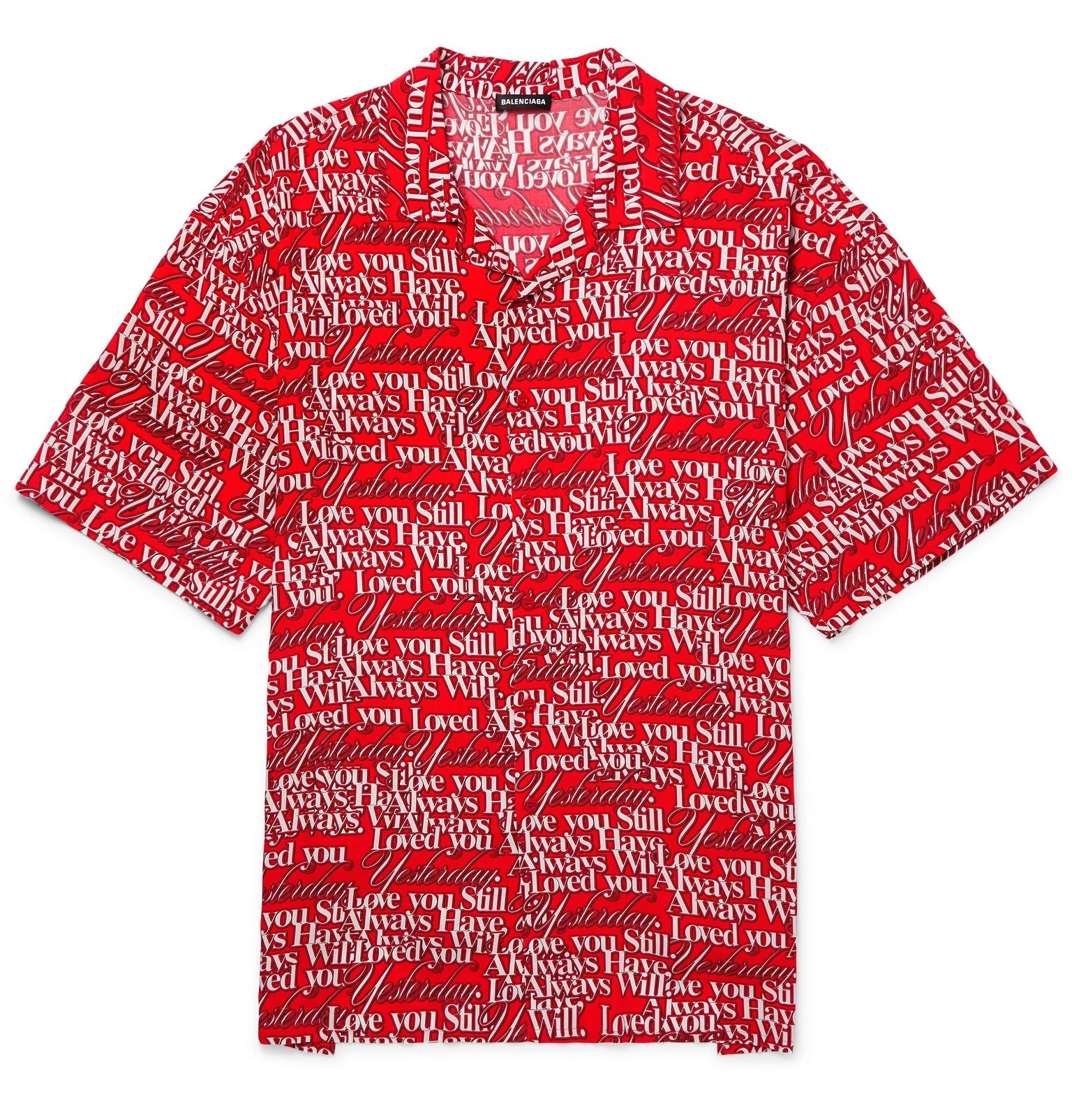 Balenciaga Synthetic Poem-print Oversized Shirt in Red/White (Red 