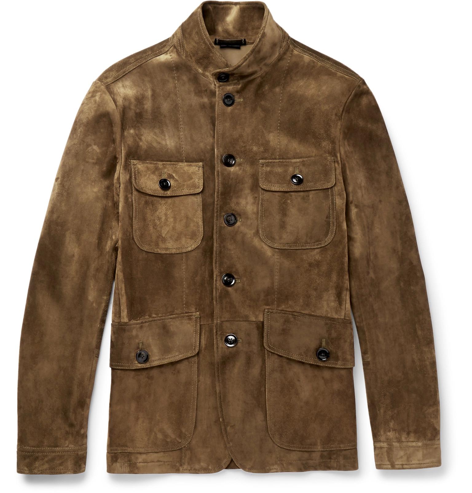 Tom Ford Icon Military Slim-fit Suede Field Jacket in Brown for Men | Lyst