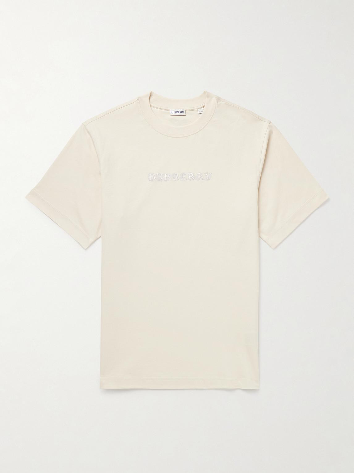 Burberry Logo appliqued Cotton jersey T shirt in Natural for Men Lyst UK