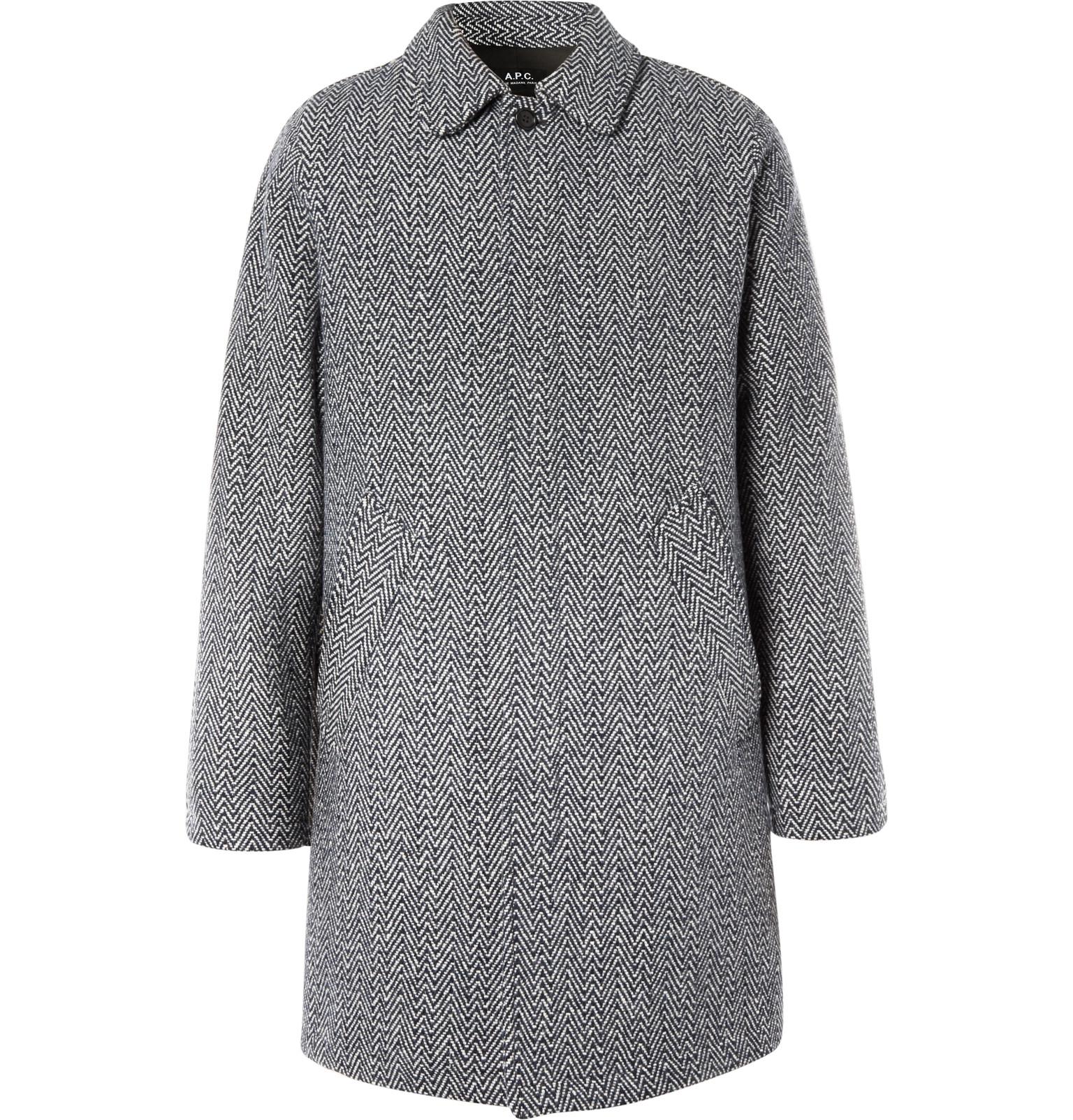 A.P.C. Ivan Herringbone Wool-blend Coat in Grey for Men - Lyst