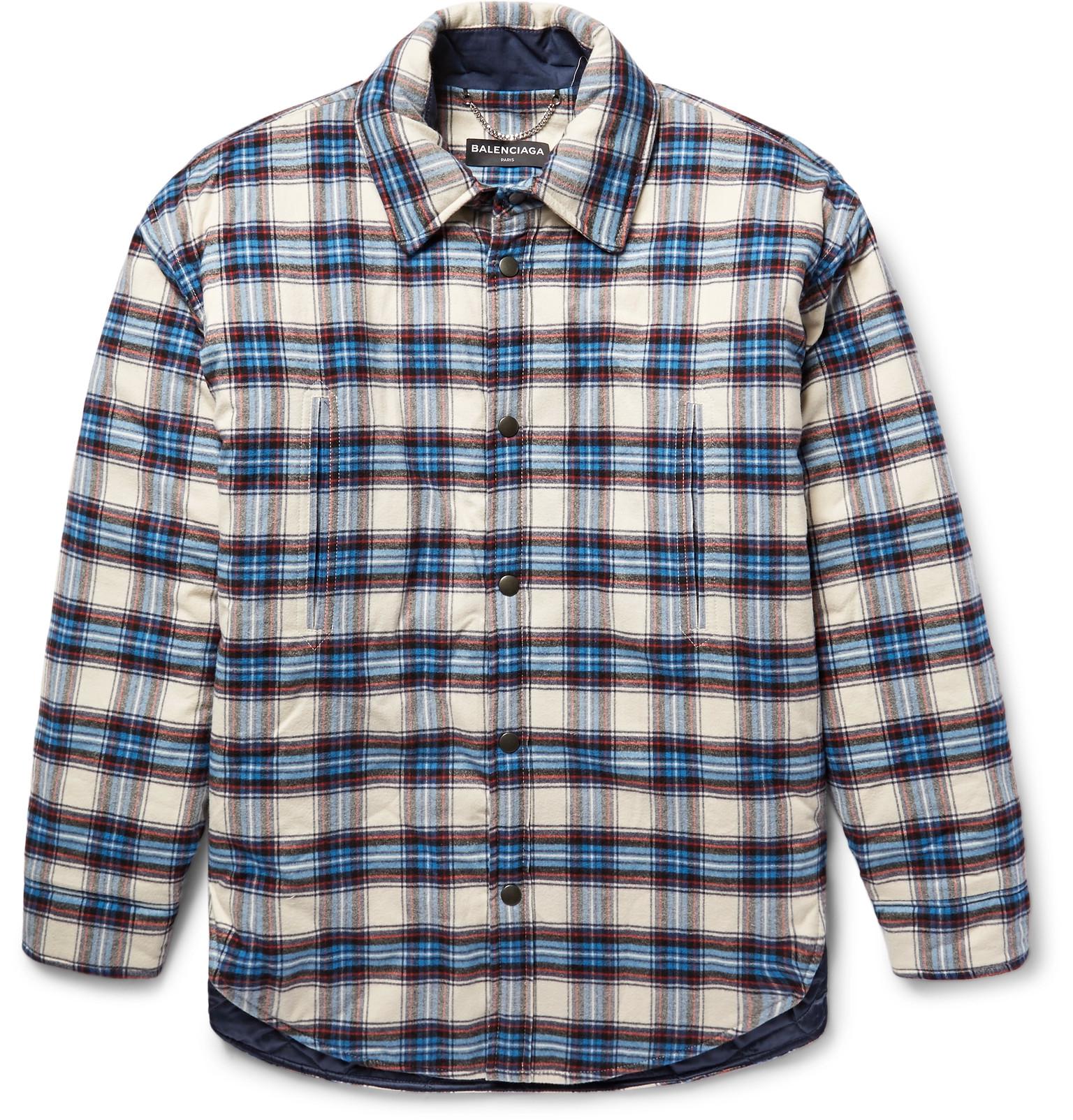 Balenciaga Oversized Padded Checked Cotton-flannel Overshirt in Blue for  Men | Lyst
