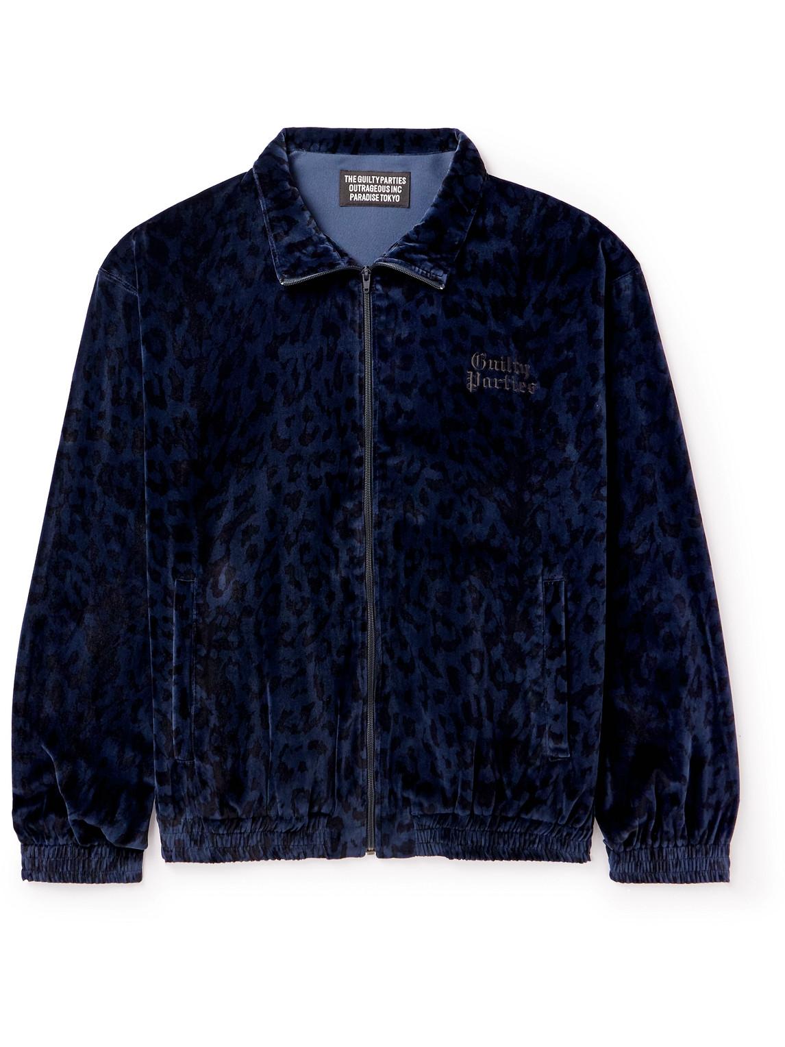 Wacko Maria Embroidered Leopard-print Cotton-velvet Track Jacket in Blue  for Men | Lyst