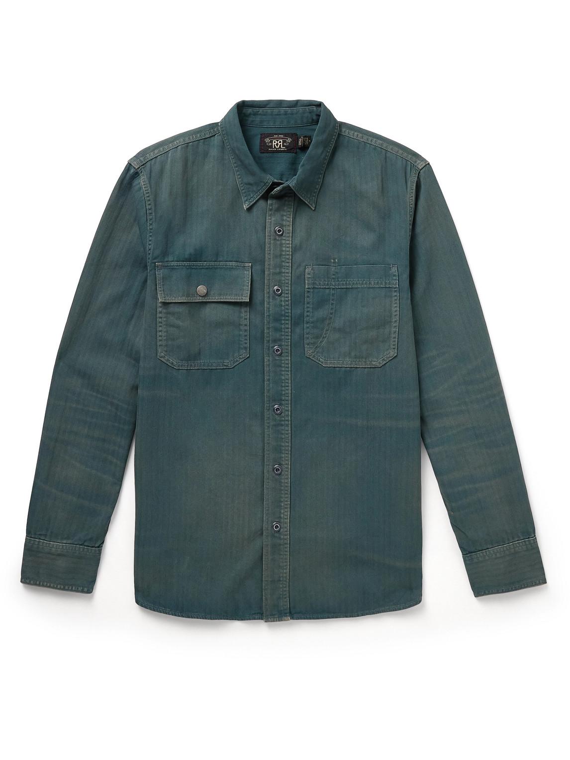 RRL Trail Herringbone Cotton Shirt in Green for Men Lyst