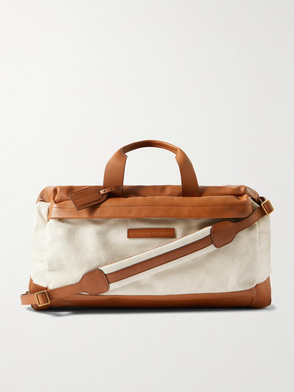 Brunello Cucinelli Leather-trimmed Cotton And Linen-blend Canvas