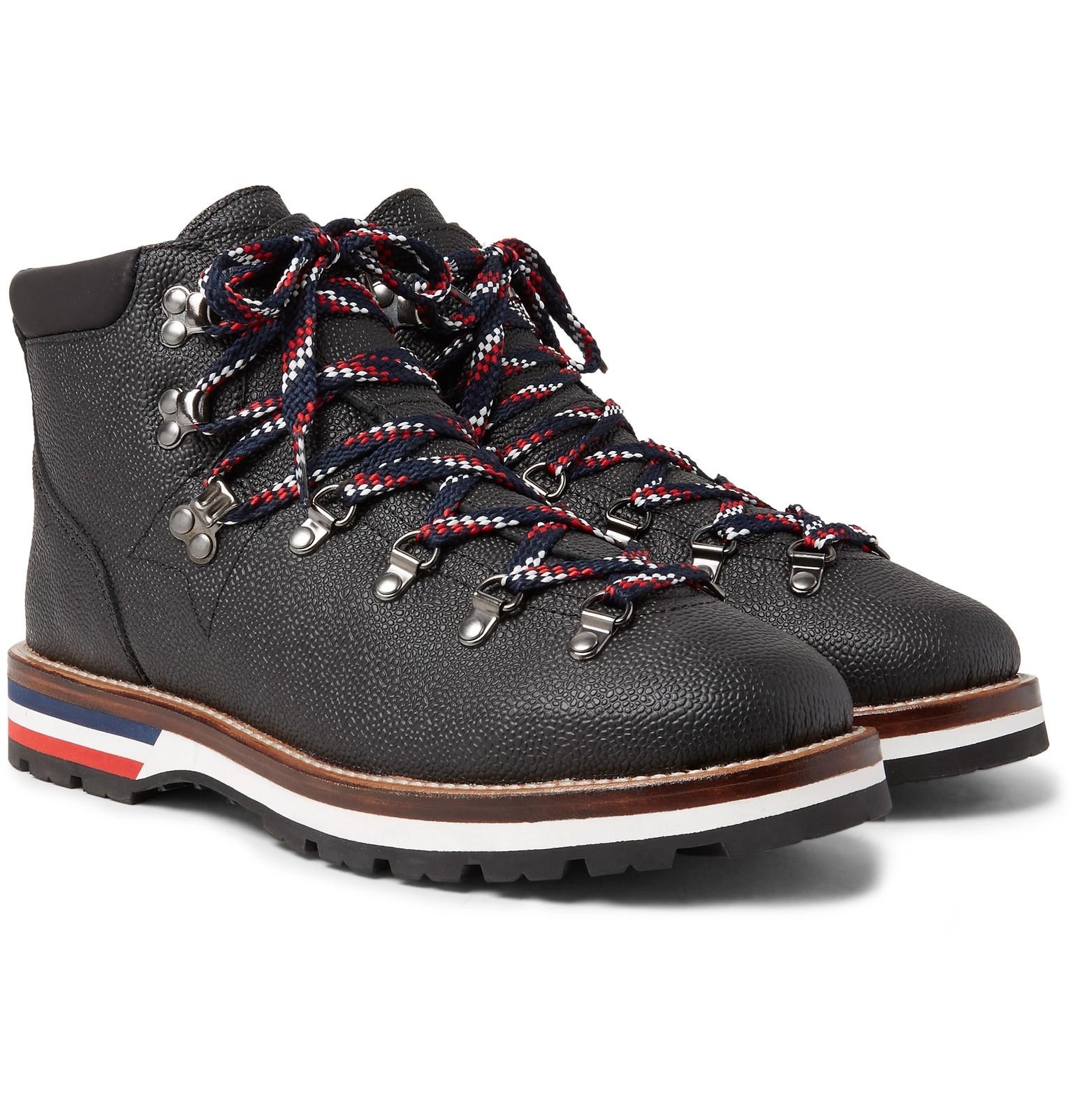 Moncler Peak Pebble-grain Leather Hiking Boots in Black for Men - Lyst
