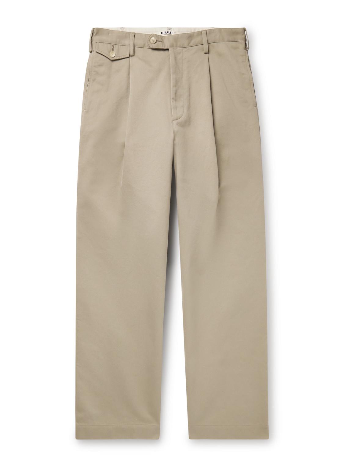 AURALEE Finx Straight-Leg Pleated Cotton-Twill Trousers in AURALEE Finx Straight-Leg Pleated Cotton-Twill Trousers in