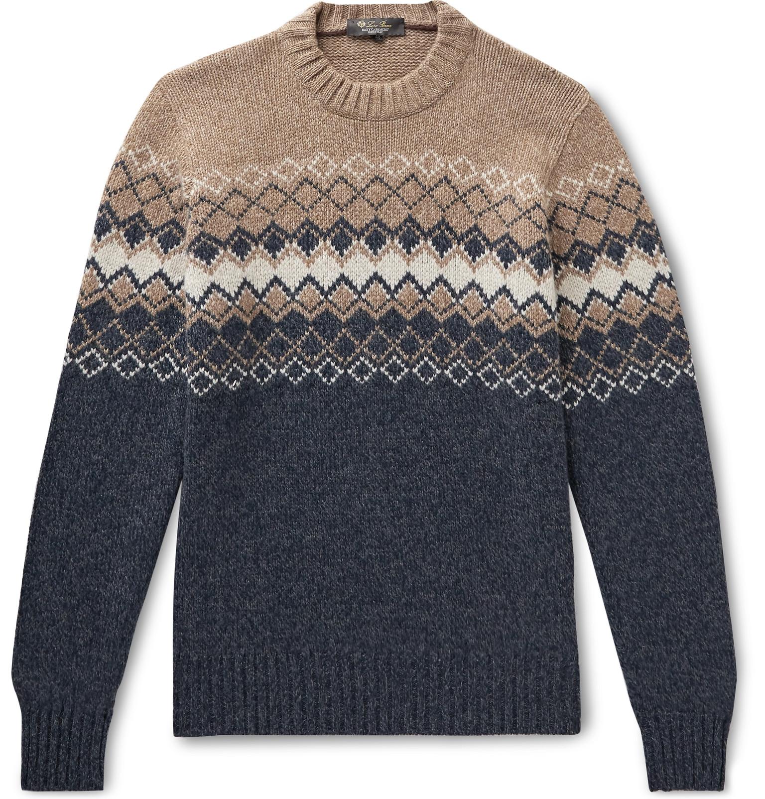 Loro Piana Fair Isle Baby Cashmere Sweater in Blue for Men - Lyst