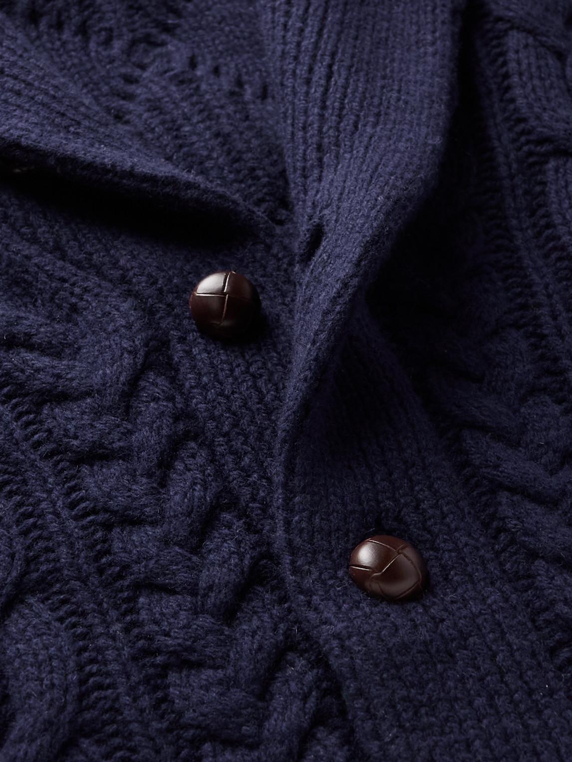 Polo Ralph Lauren Men's Blue Shawl-collar Cable-knit Wool And Cashmere-blend  Cardigan