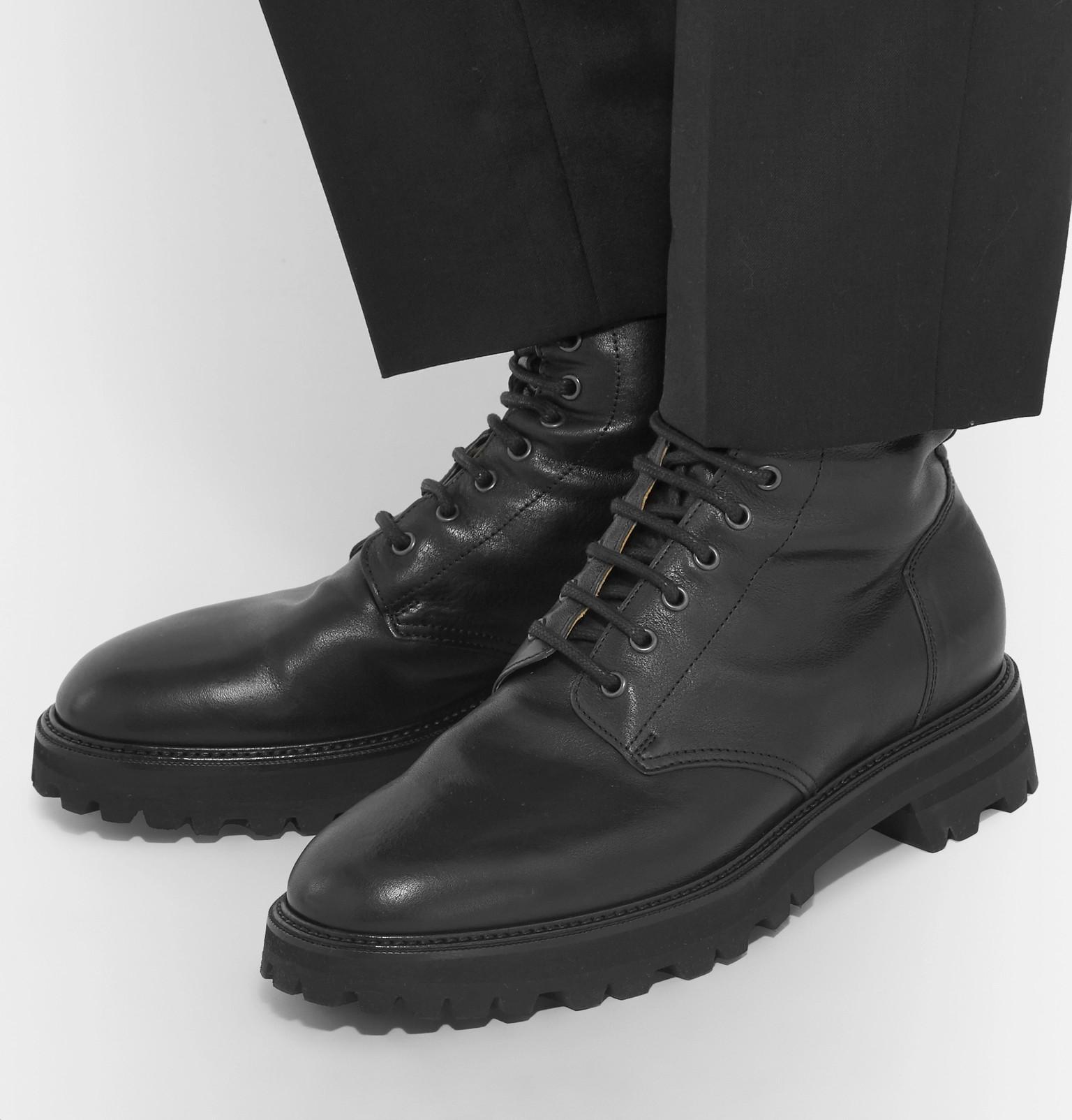 Maison Margiela Leather Combat Boots in Black for Men | Lyst
