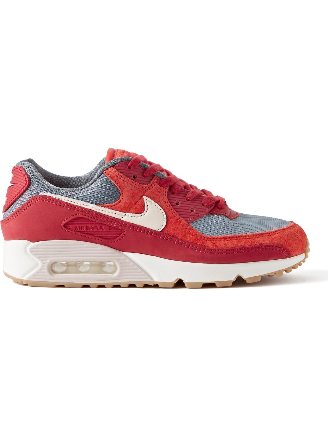 Nike Air Max 90 Premium Suede And Leather-trimmed Mesh Sneakers in Red for  Men | Lyst